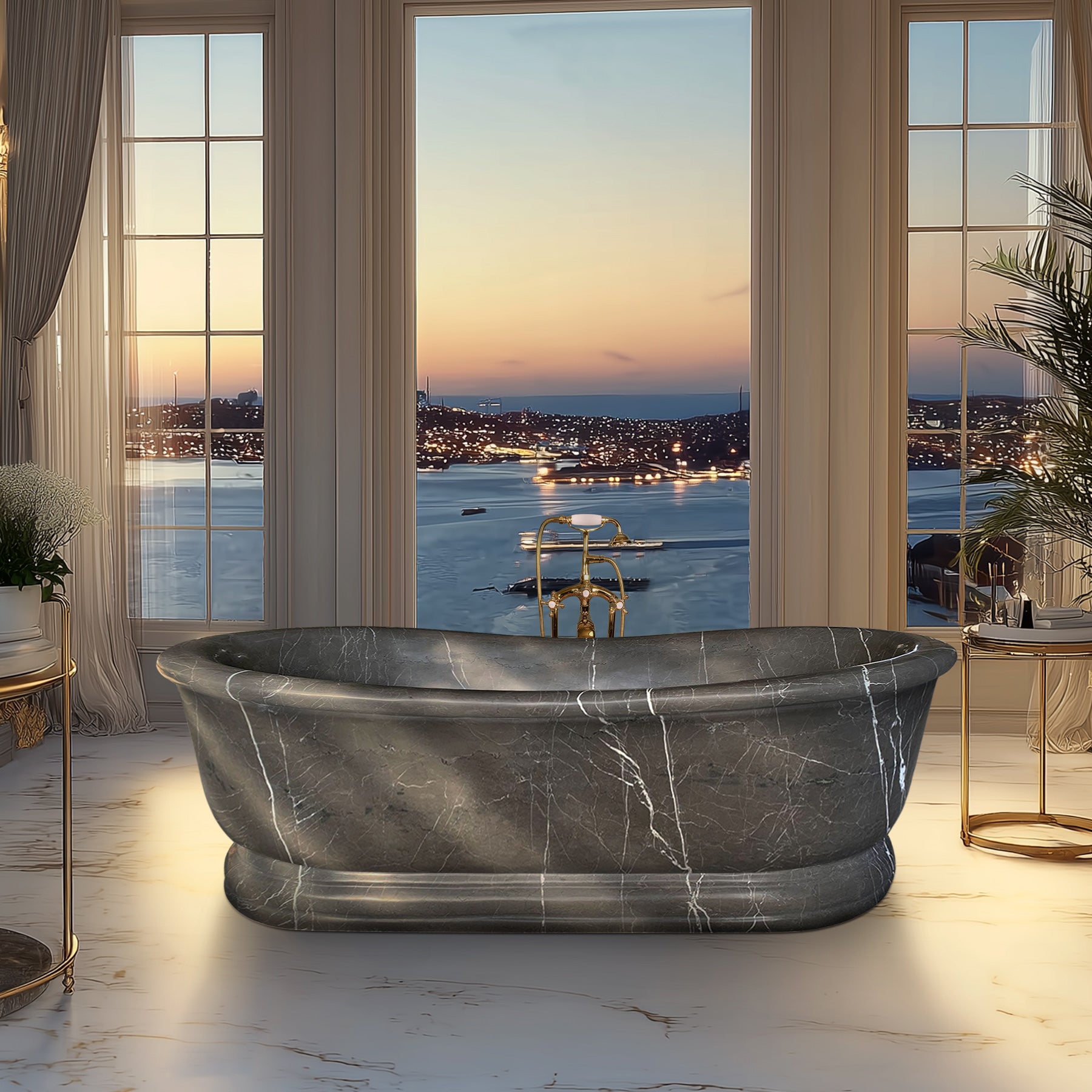Elite Black Deep Stand Alone Marble Tub EM-T10