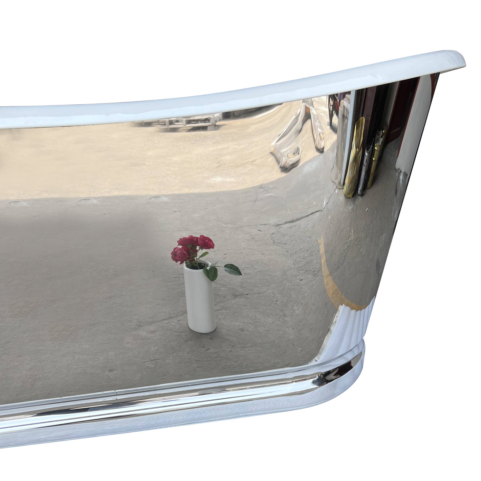 Chrome Cast Iron bathtub with freestanding soaking structure for luxury master bathrooms