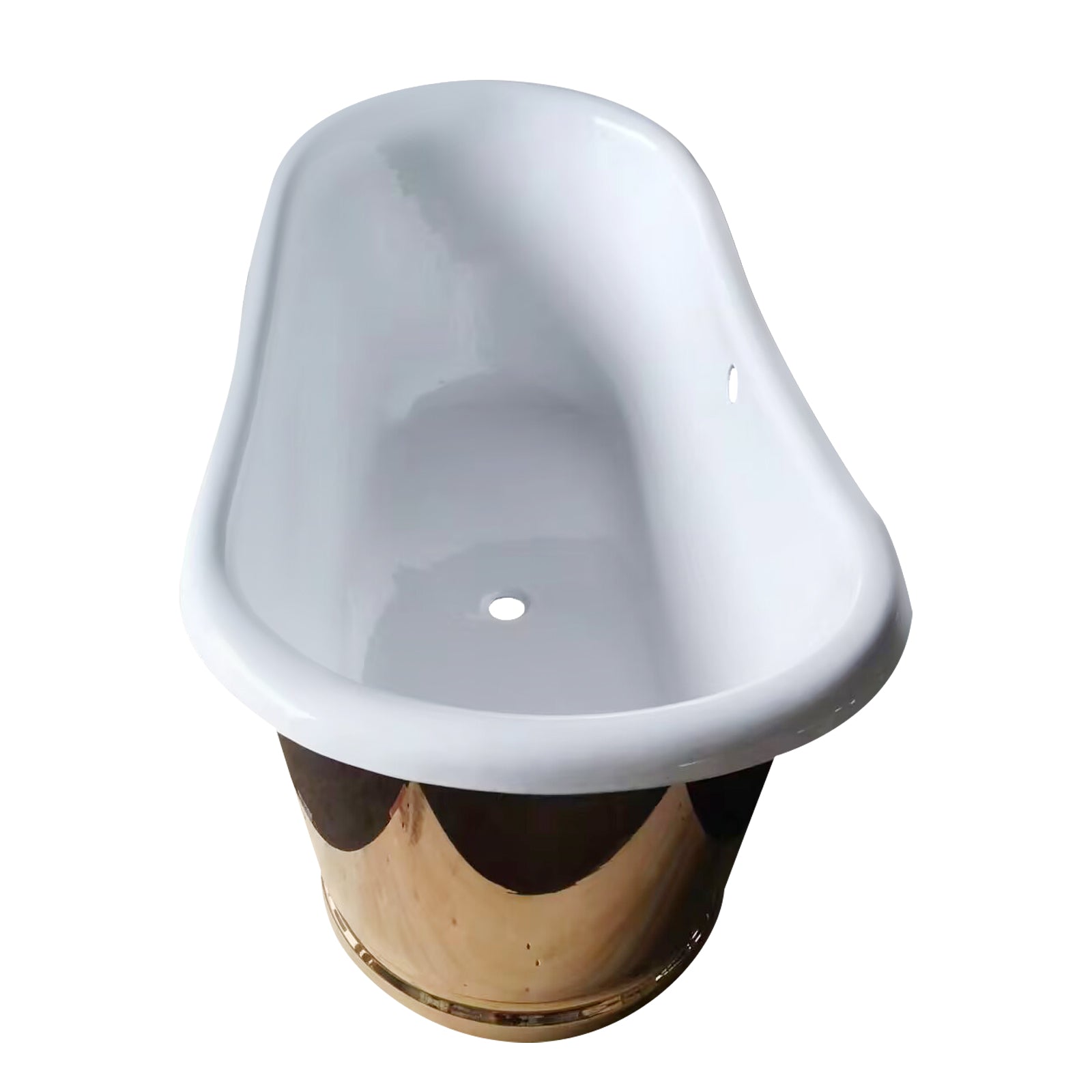 Cast Iron Champagne Gold soaking bathtub with double slipper shape, stainless trim and made-to-order dimensions for high-end powder rooms
