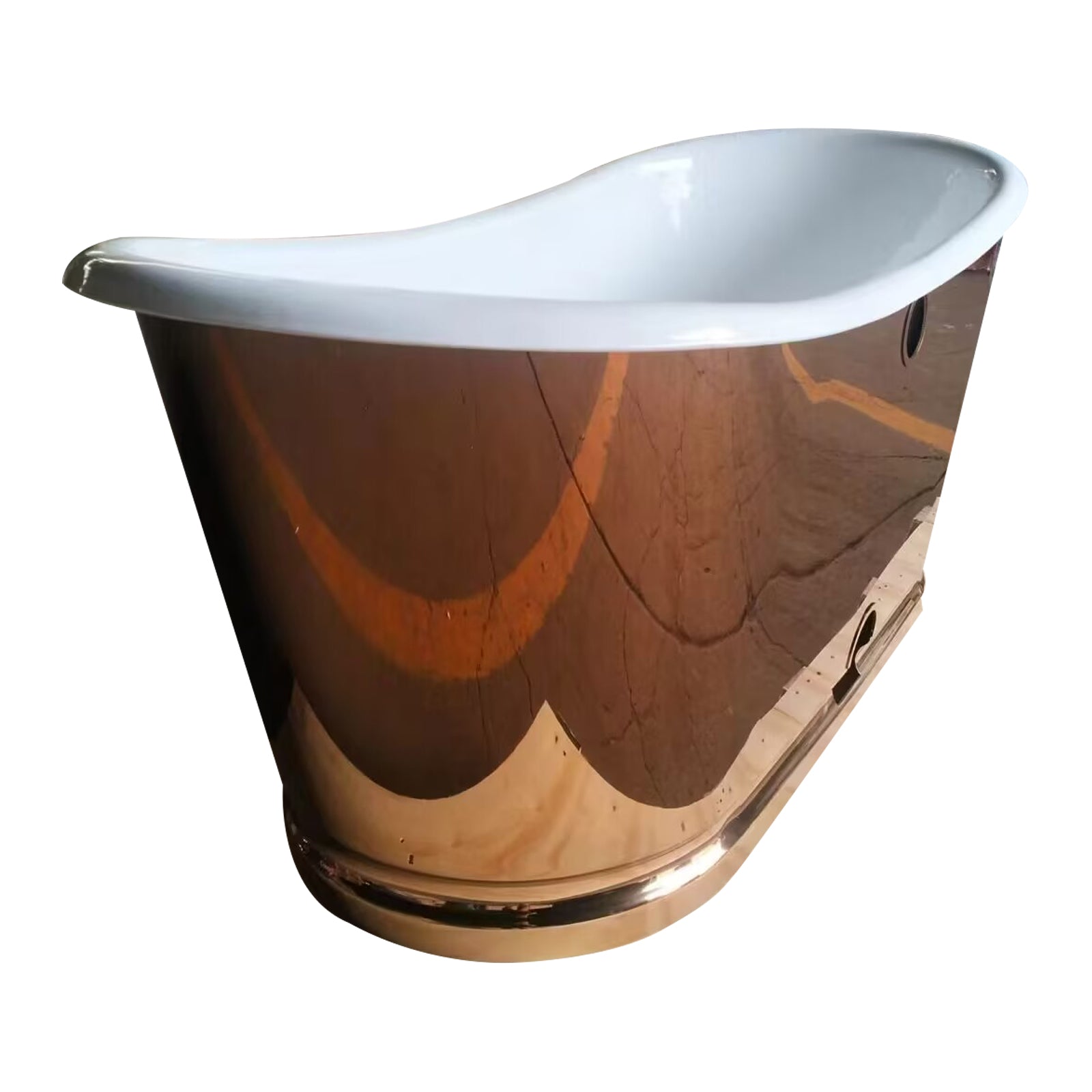 Champagne Gold Cast Iron bathtub with freestanding double slipper design, stainless fittings and bespoke customization for private villas