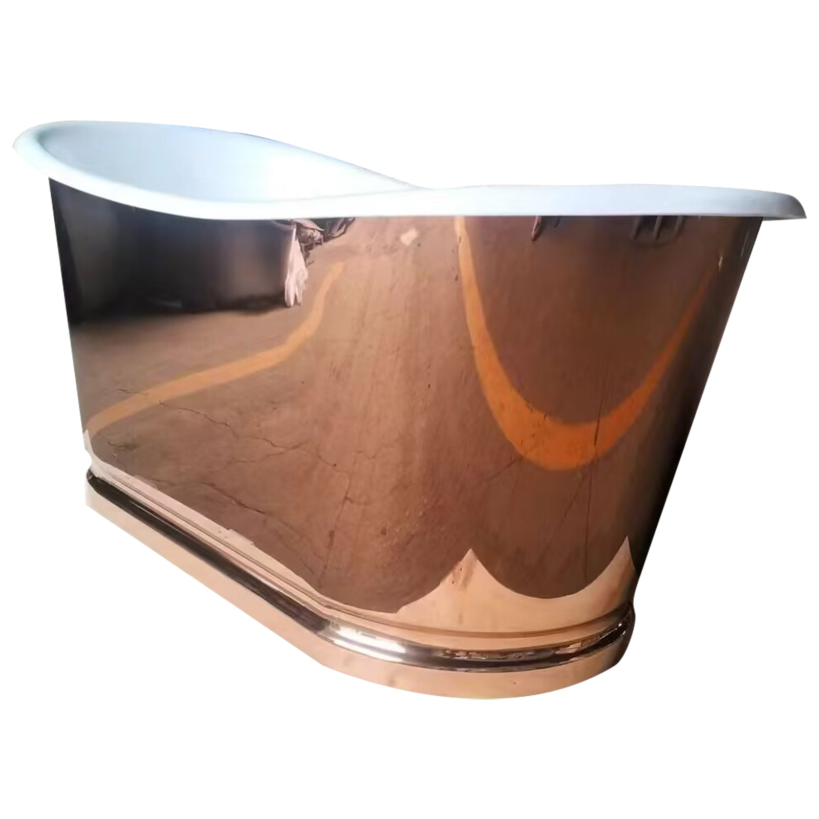 Champagne Gold Cast Iron bathtub with freestanding structure, double slipper contours and customizable stainless details for master suites