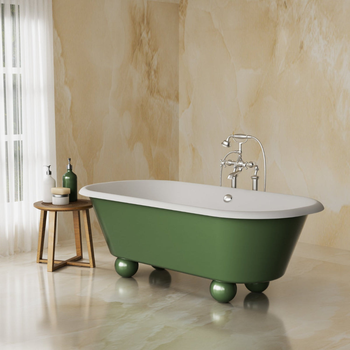 Elite Contemporary Cast Iron Green Bathtub with Round Foot for Bathroom