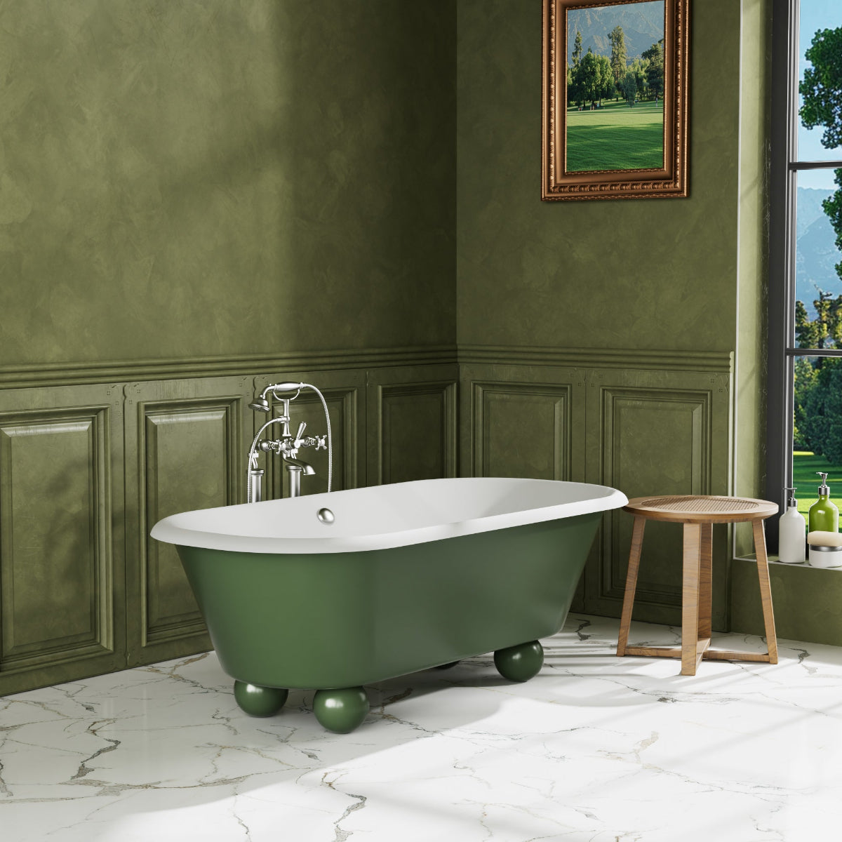 Elite Contemporary Cast Iron Green Bathtub with Round Foot  for Bathroom
