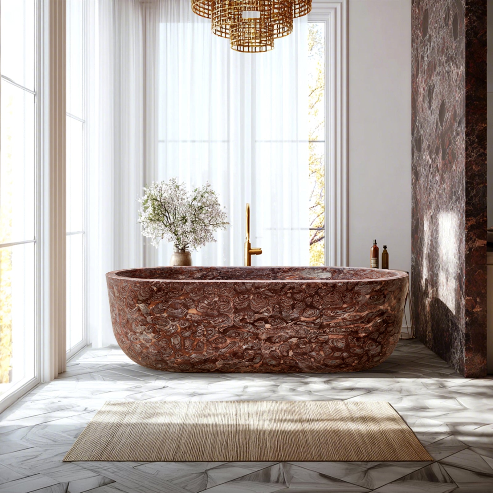 Elite French Red Marble Natural Stone Bath Tub EM-O08