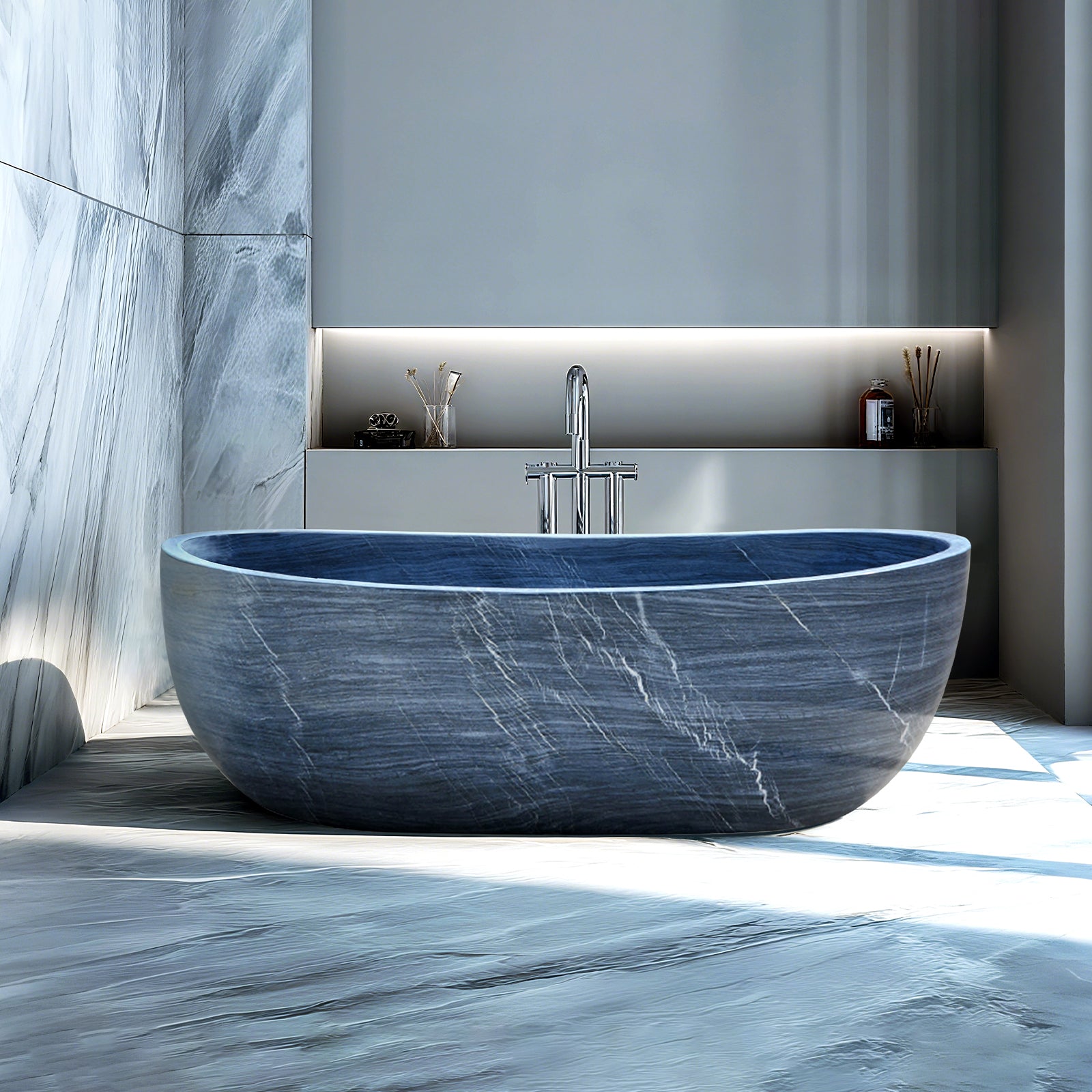 Elite Marble Vein Free Standing Bathtub Soaking Tub EM-O06