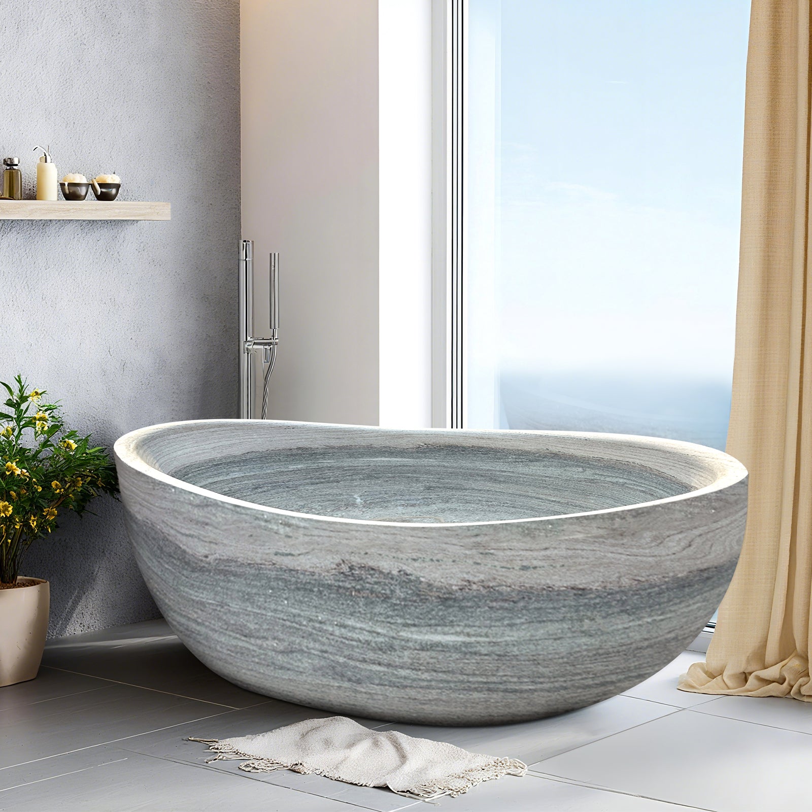 Elite Marble Hand-Carved Free Standing Stone Bathtub EM-T04