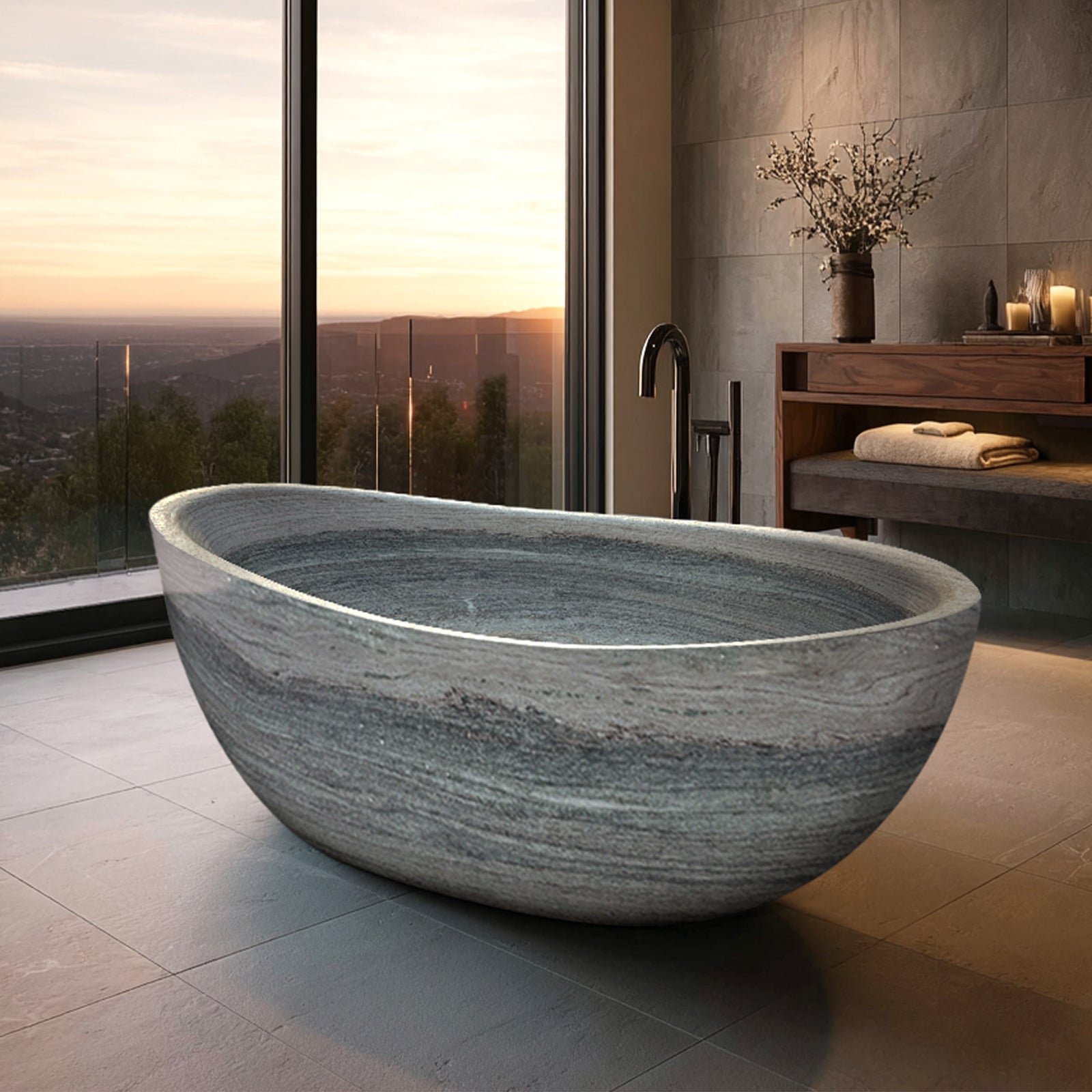Elite Marble Hand-Carved Free Standing Stone Bathtub EM-T04