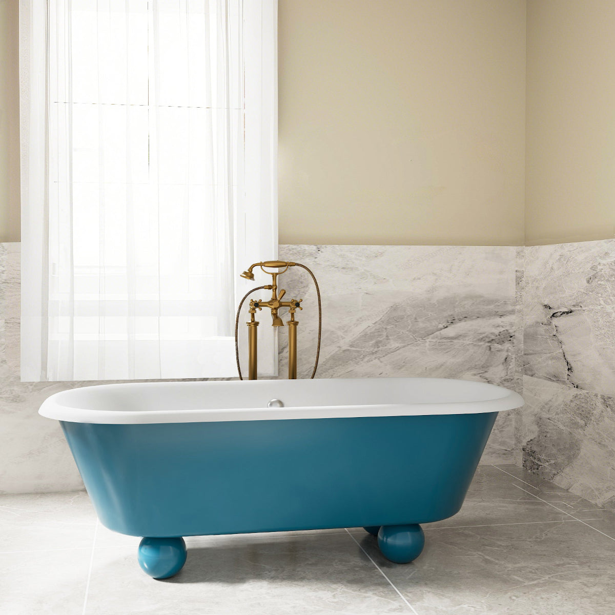Elite Modern Vivid Blue Cast Iron Painting Bathtub for Bathroom