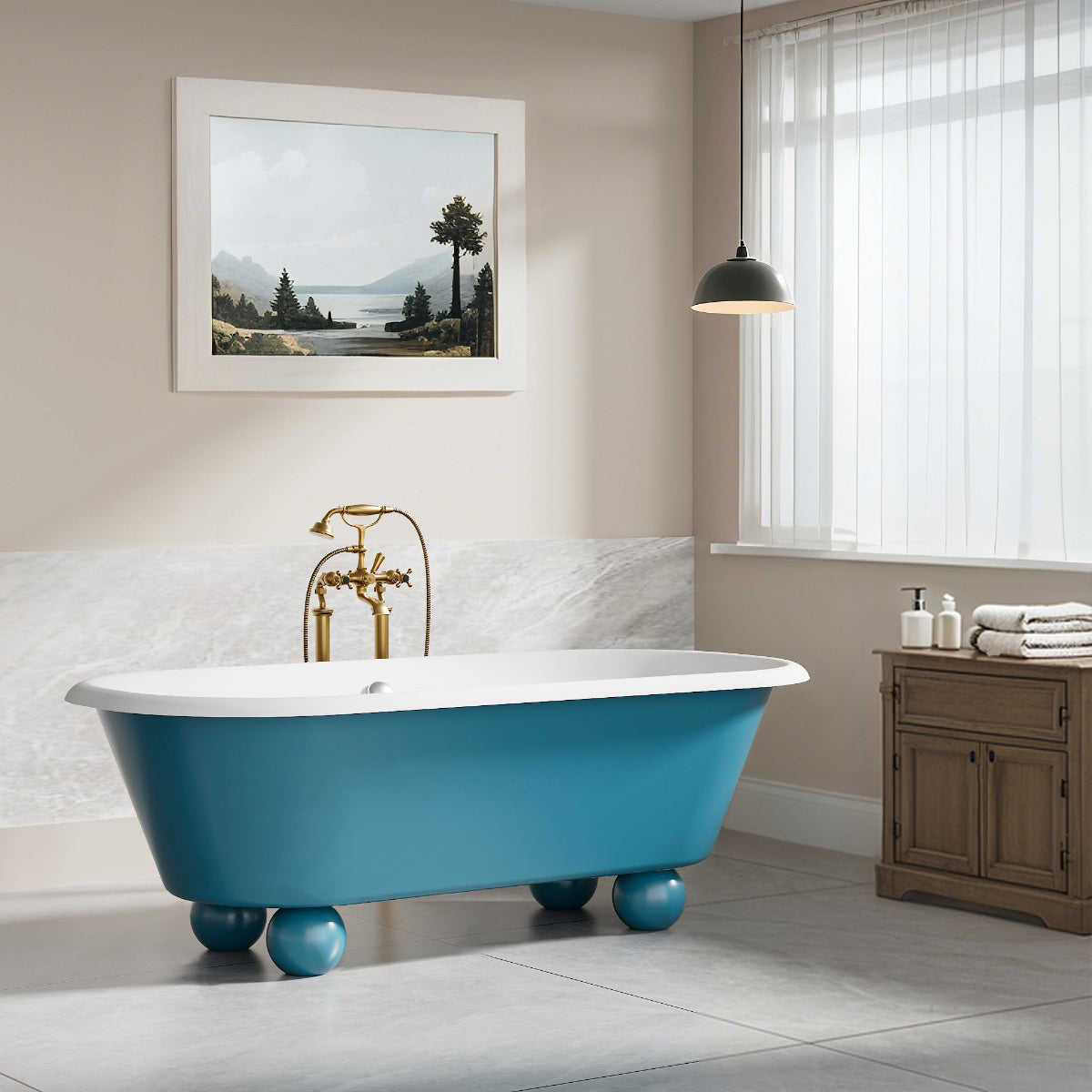 Elite Modern Vivid Blue Cast Iron Painting Bathtub for Bathroom