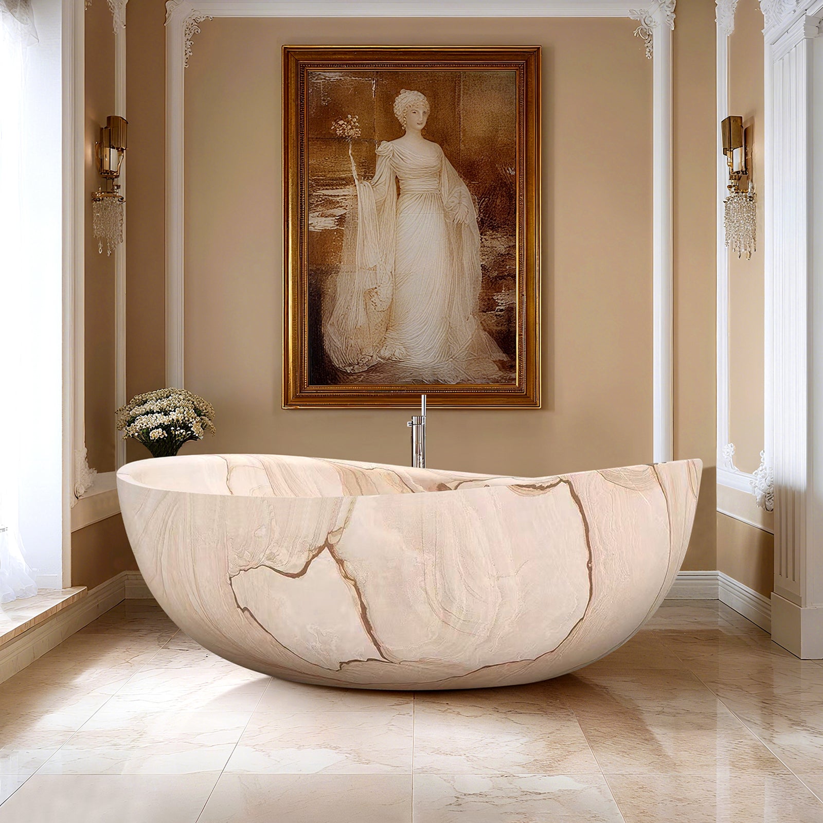 Elite Natural Sandstone Bathtub Wood-grain Freestanding Tub EM-T05