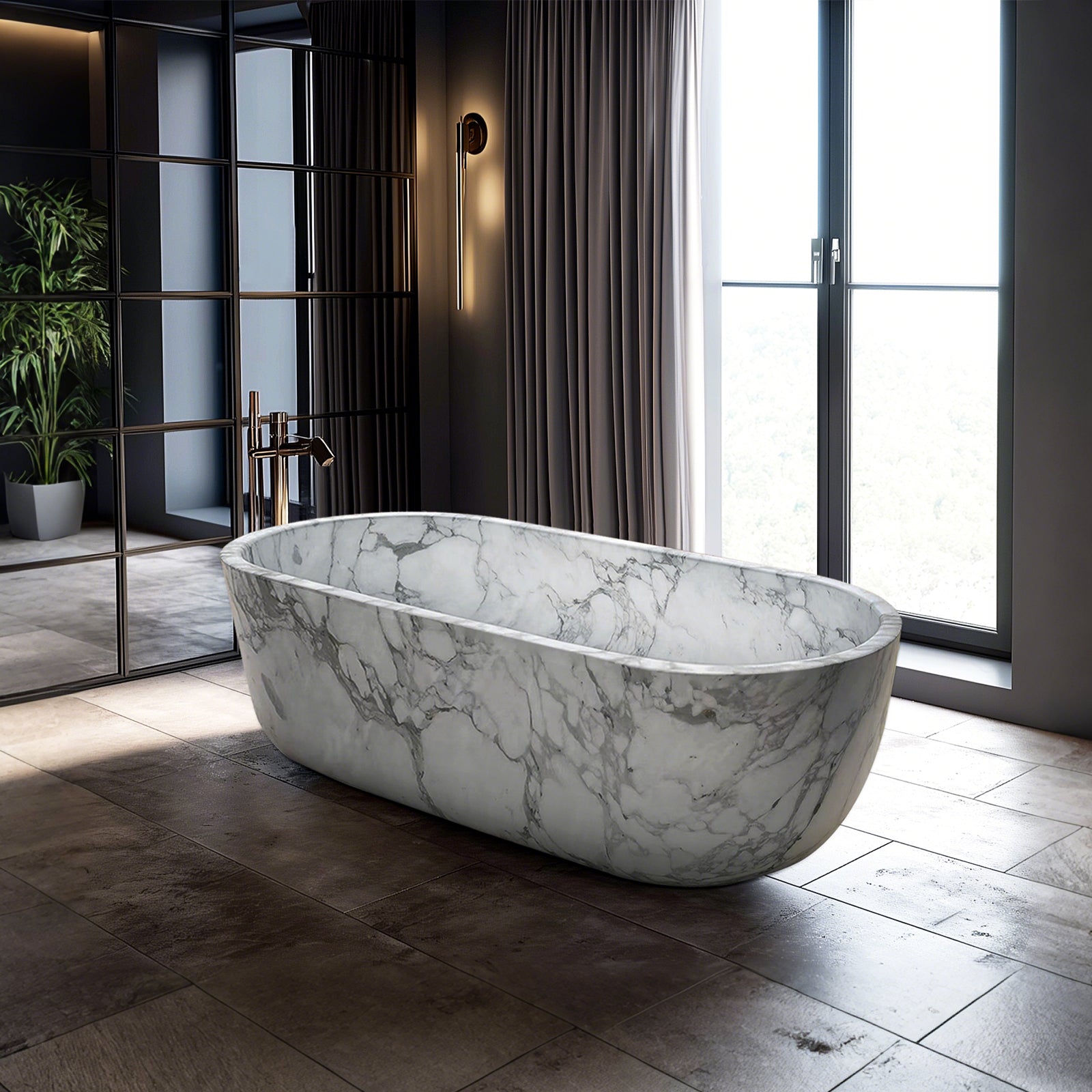 Elite White Marble Bathtub Soaking Tub EM-O04