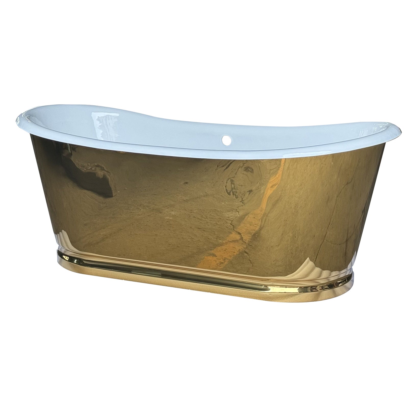 Double Slipper Cast Iron Stainless Steel Skirted Tub with Gold Accent