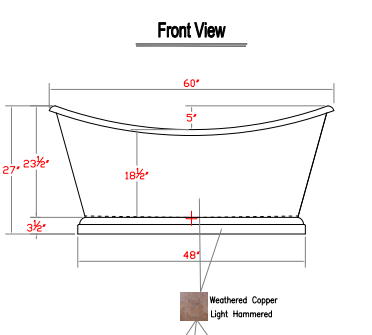 Elite Hammered Double-Slipper Copper Freestanding Bathtub C-DS26 for Dana