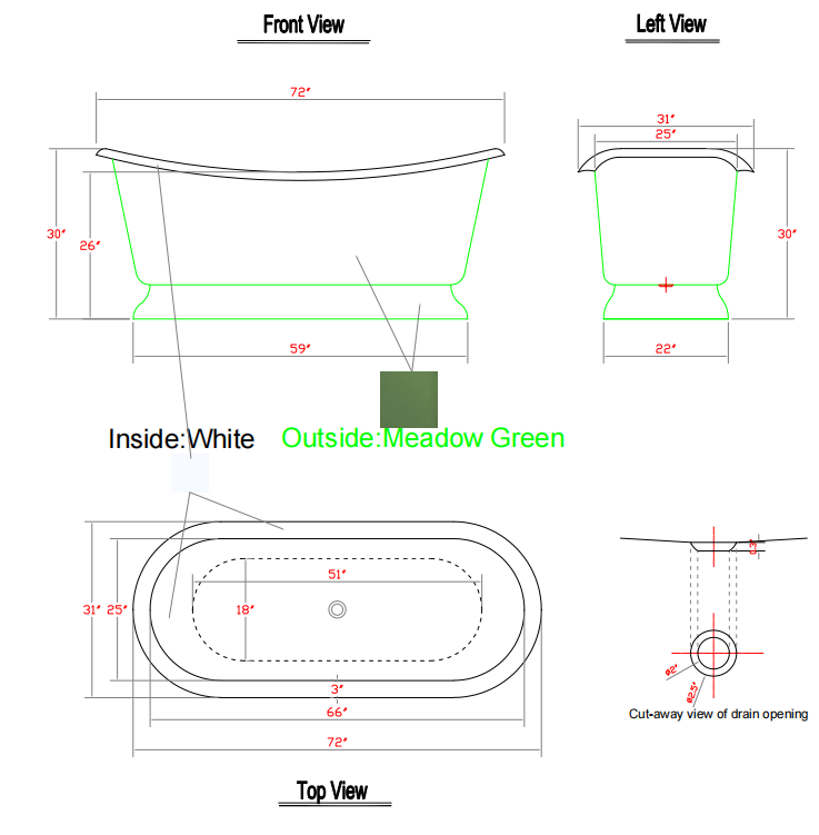 Elite Brilliant Cast Iron Double Ended Stand Alone Tub I-DE04 for Kara