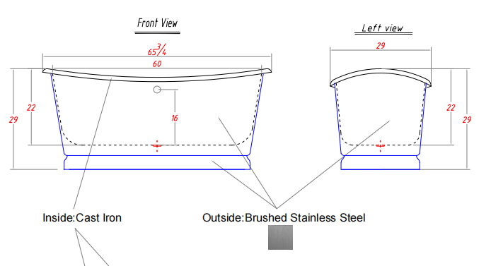 Elite Double Slipper Cast Iron Freestanding Bathtub with Stainless Steel Skirts IS-DS01-Sarah