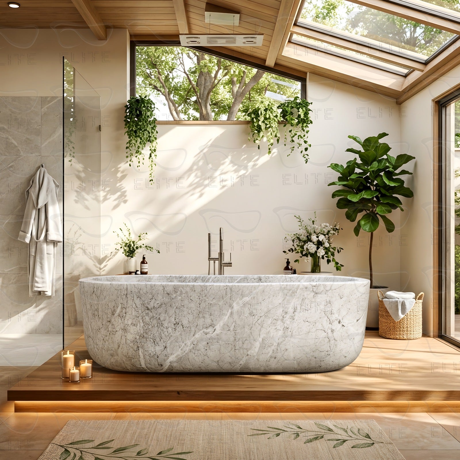 White Grey Vein Arabescato Marble Bathtub at EliteBathtub