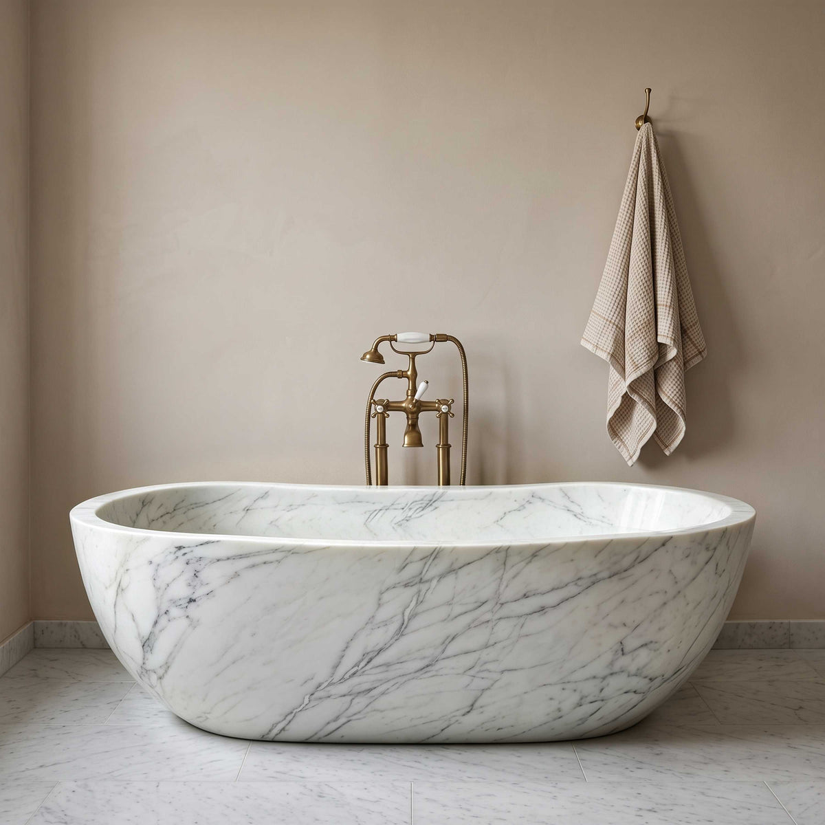 Elite 66" x 31" Oval Natural Marble Handcrafted Freestanding Bathtub ET-M-O47
