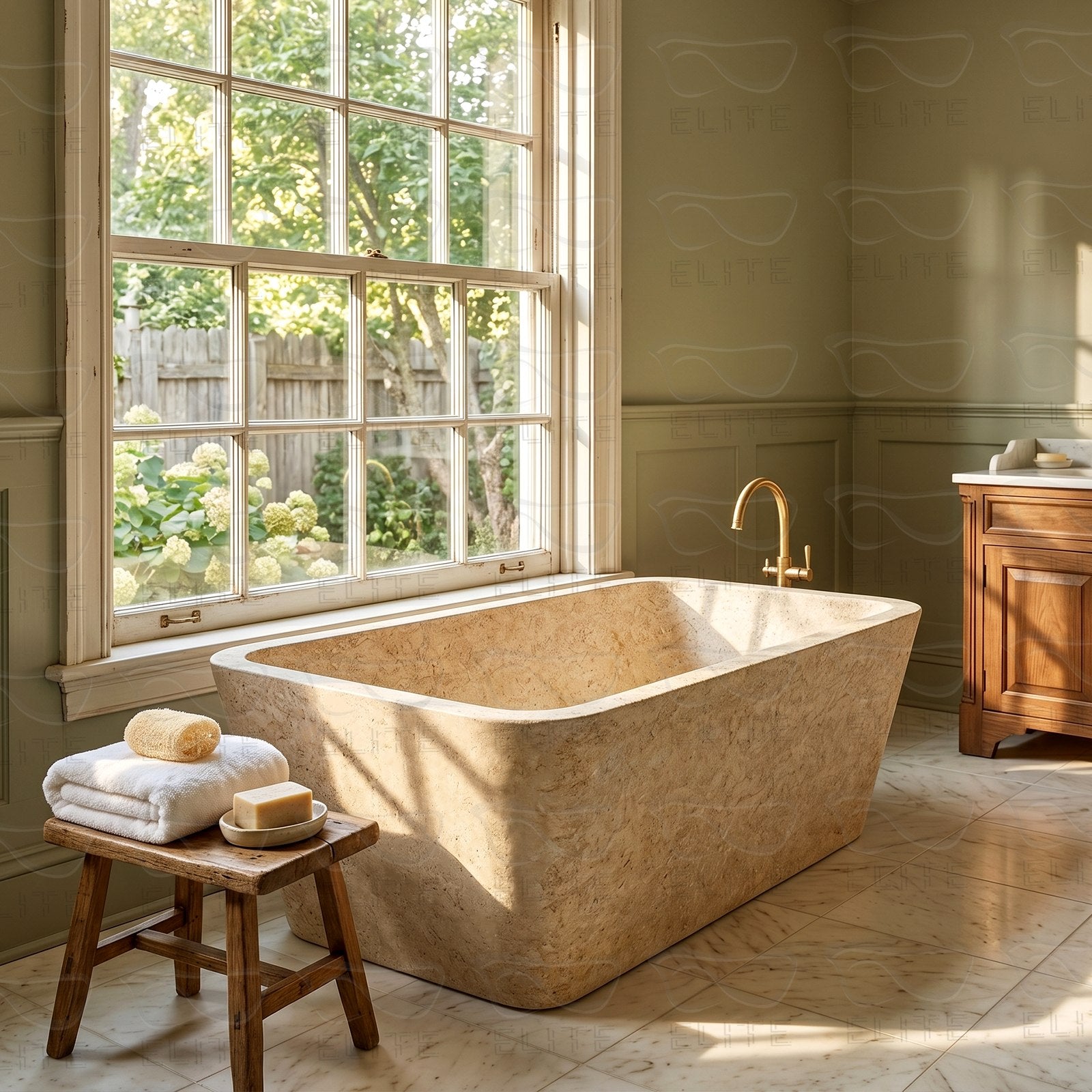 Elite Beige Marble Bathtub Edge Stone Soaking Bath Tubs ET-M-L03