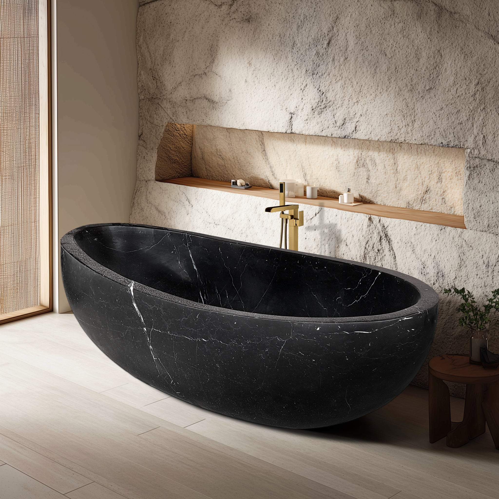 Elite Black Free Standing Marble Bathtub Custom Made Tub ET-M-O10