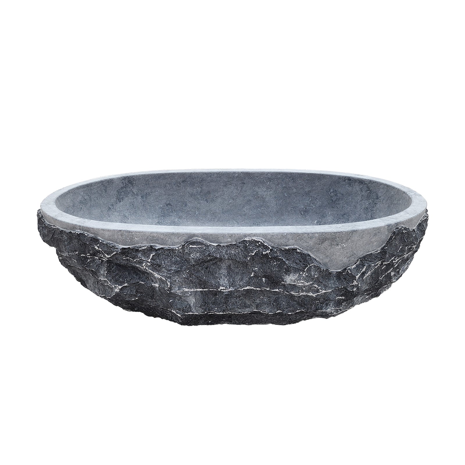 Elite Rough Edge Black & White Root Marble Freestanding Bathtub Soaking Tub ET-M-O33