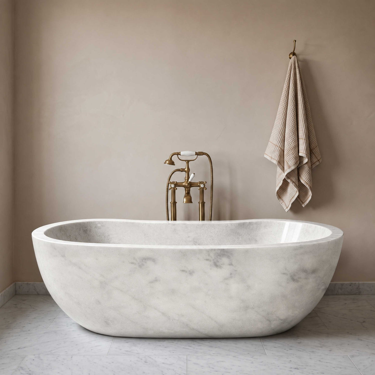 Elite 66" x 31" Oval Natural Marble Handcrafted Freestanding Bathtub ET-M-O47