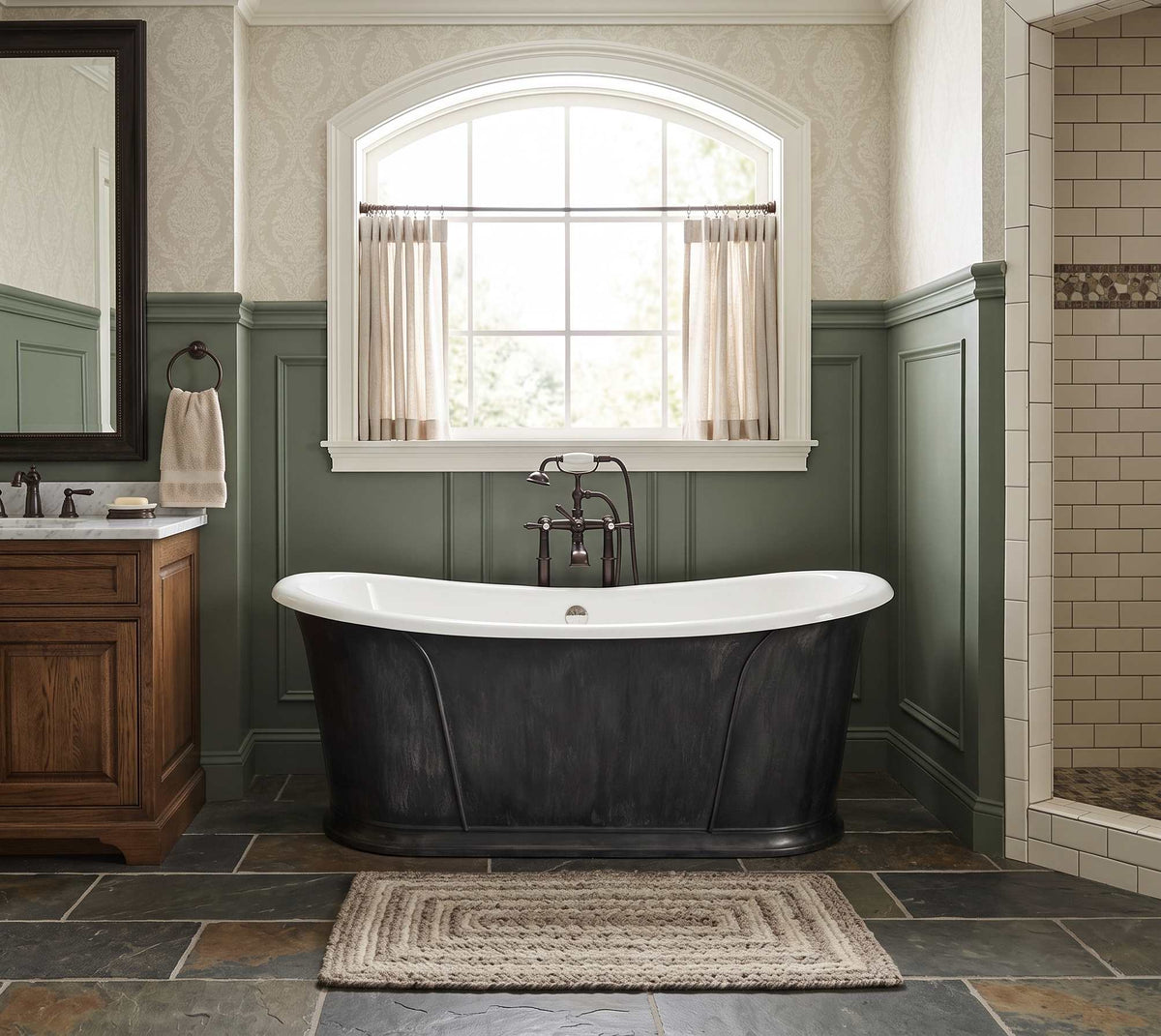 Elite Freestanding Double-slipper with Stainless Steel Bathtub Skirts Cast Iron Tub ET-IS-DS11