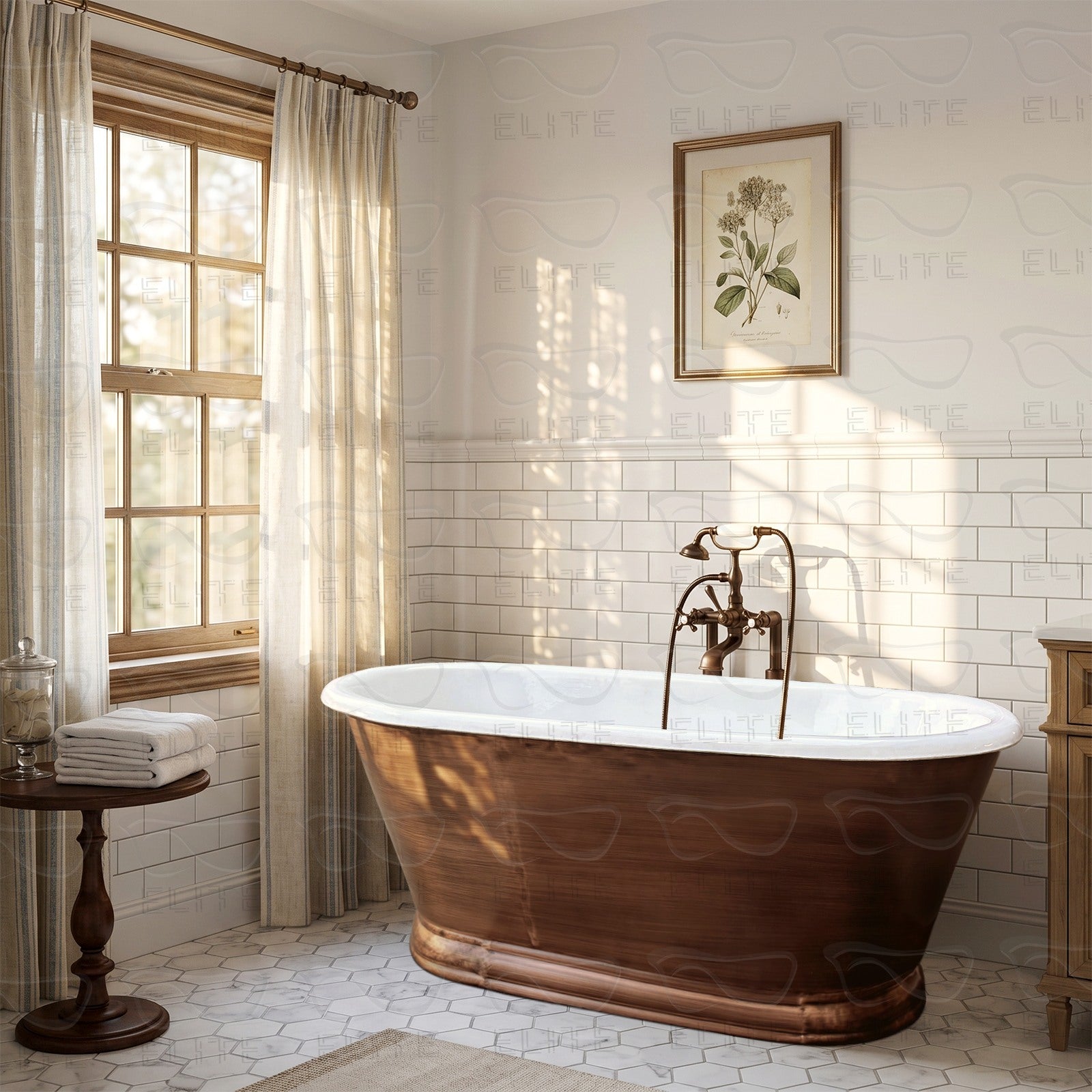 Elite Copper Double Slipper Luxury Vintage Bathtub With Inner Cast Iron Tub ET-I-DE01