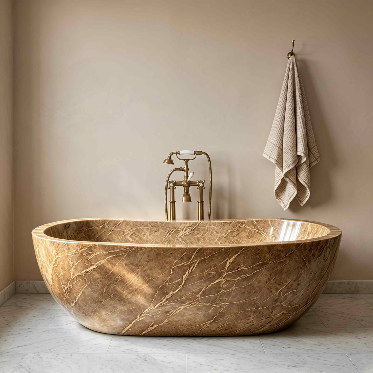 Elite 66" x 31" Oval Natural Marble Handcrafted Freestanding Bathtub ET-M-O47