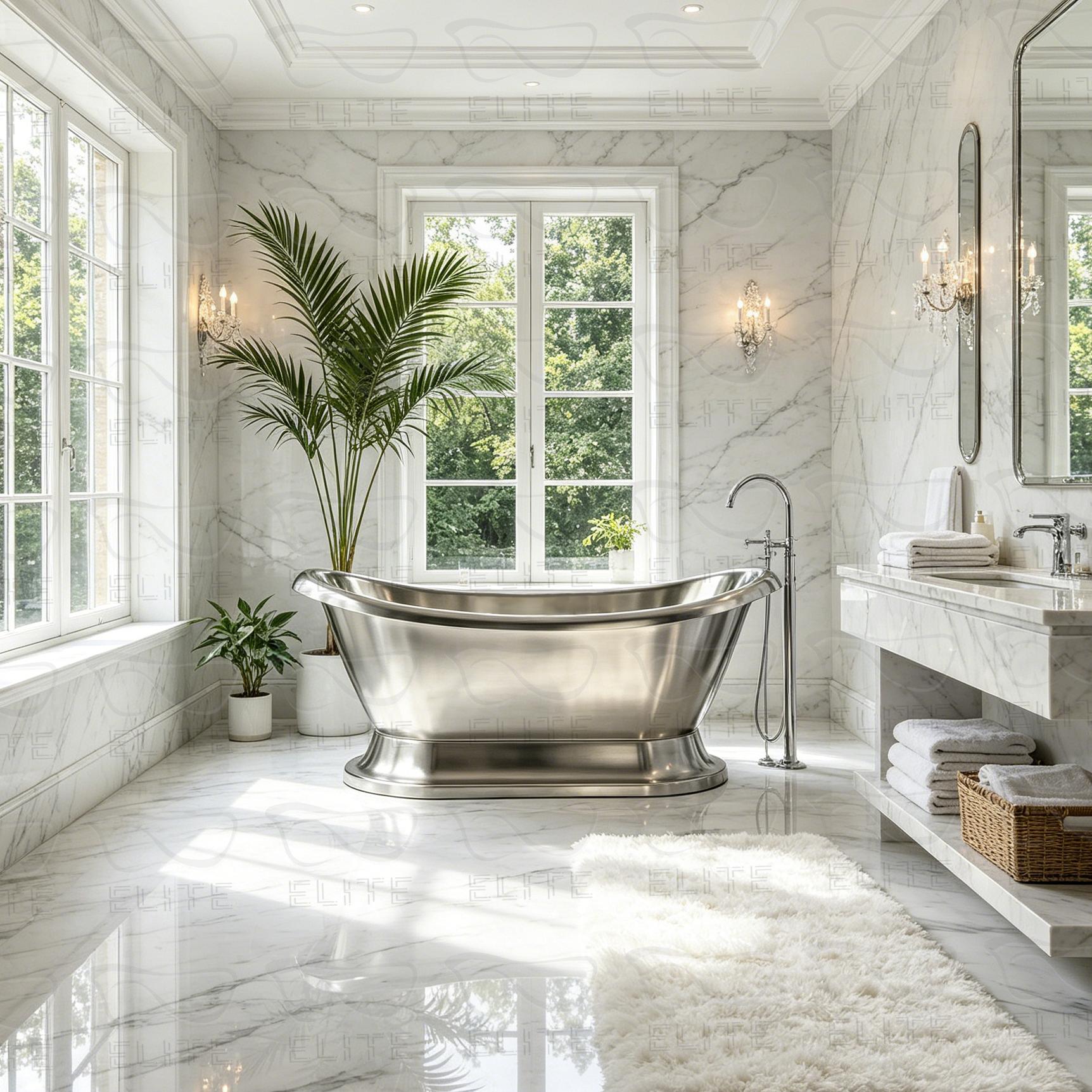 Elite Custom Double-Slipper Stainless Steel Soaking Tub Modern Freestanding Bathtub ET-S-DS03