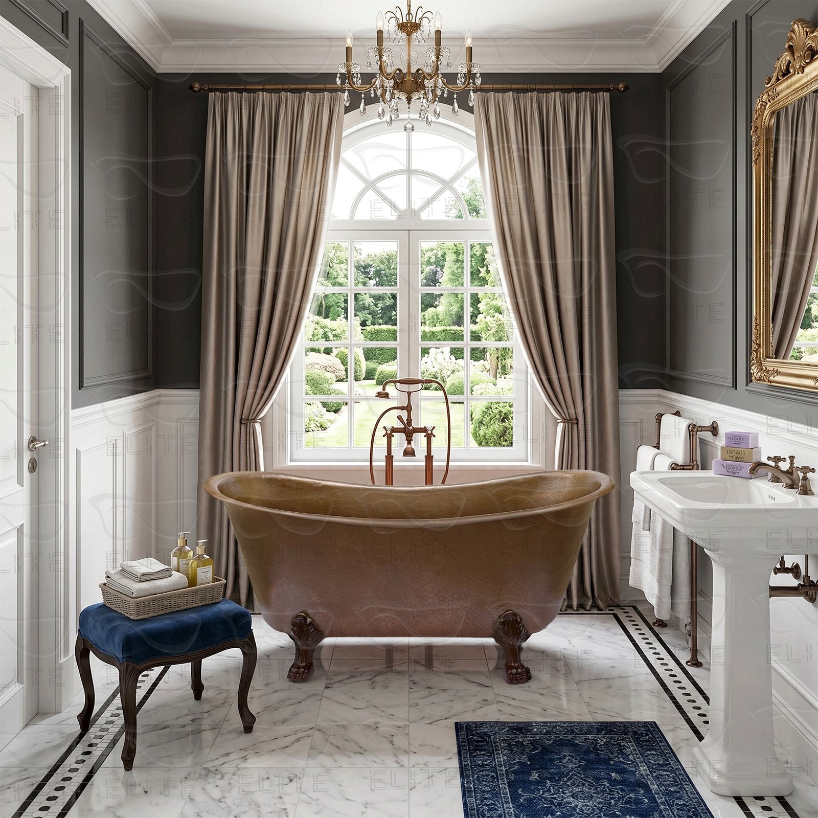Elite Double-Slipper Handcrafted Hammered Copper Freestanding Bathtub with Clawfoot ET-C-F07