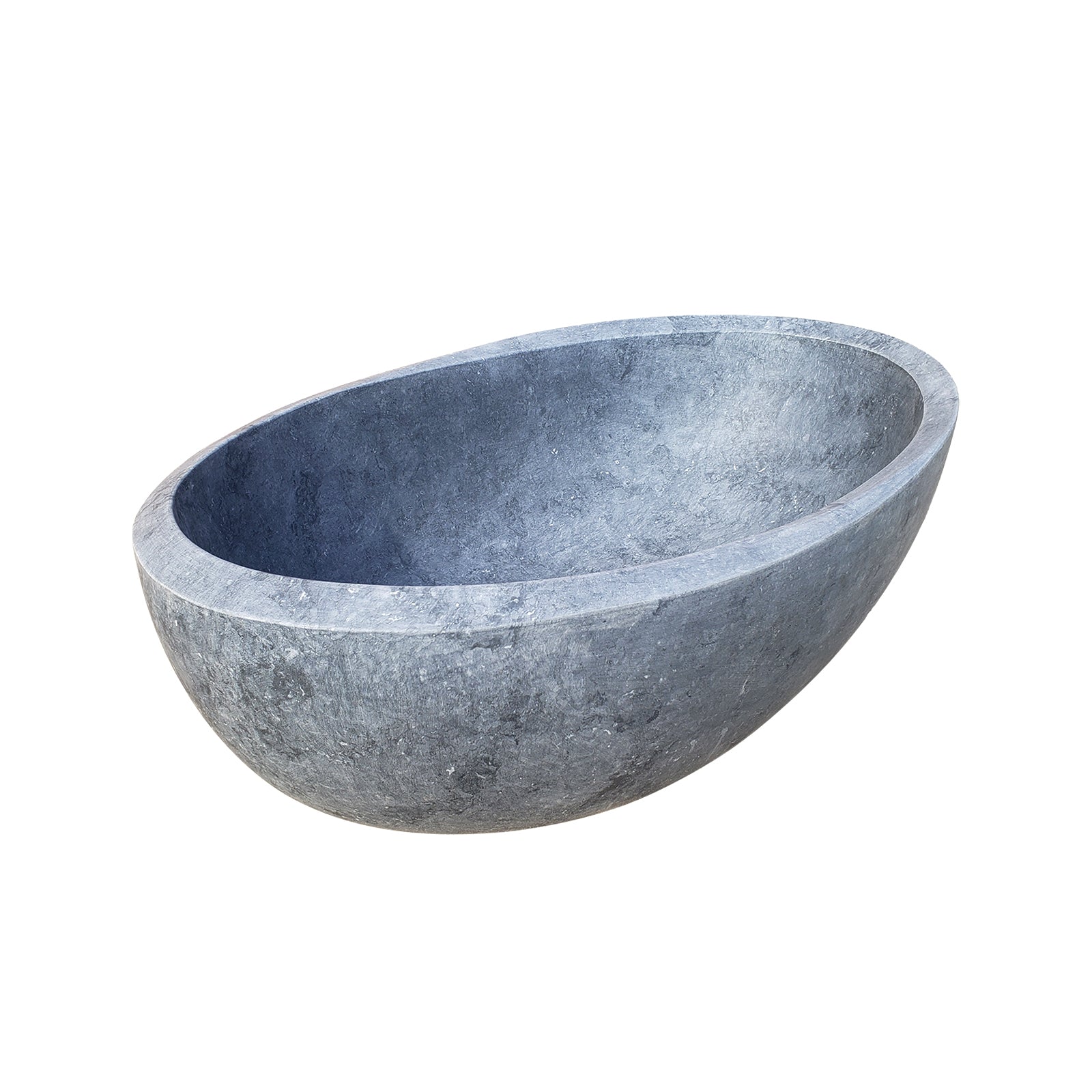 Oval-Shaped Blue Grey Stone Bathtub with Natural Textured Finish