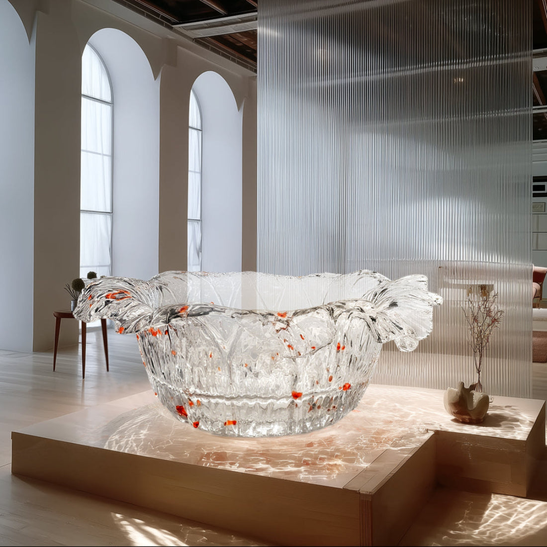 Elite Chic Flower-shaped Platinum Crystal Deep Soaking Tub EC-07