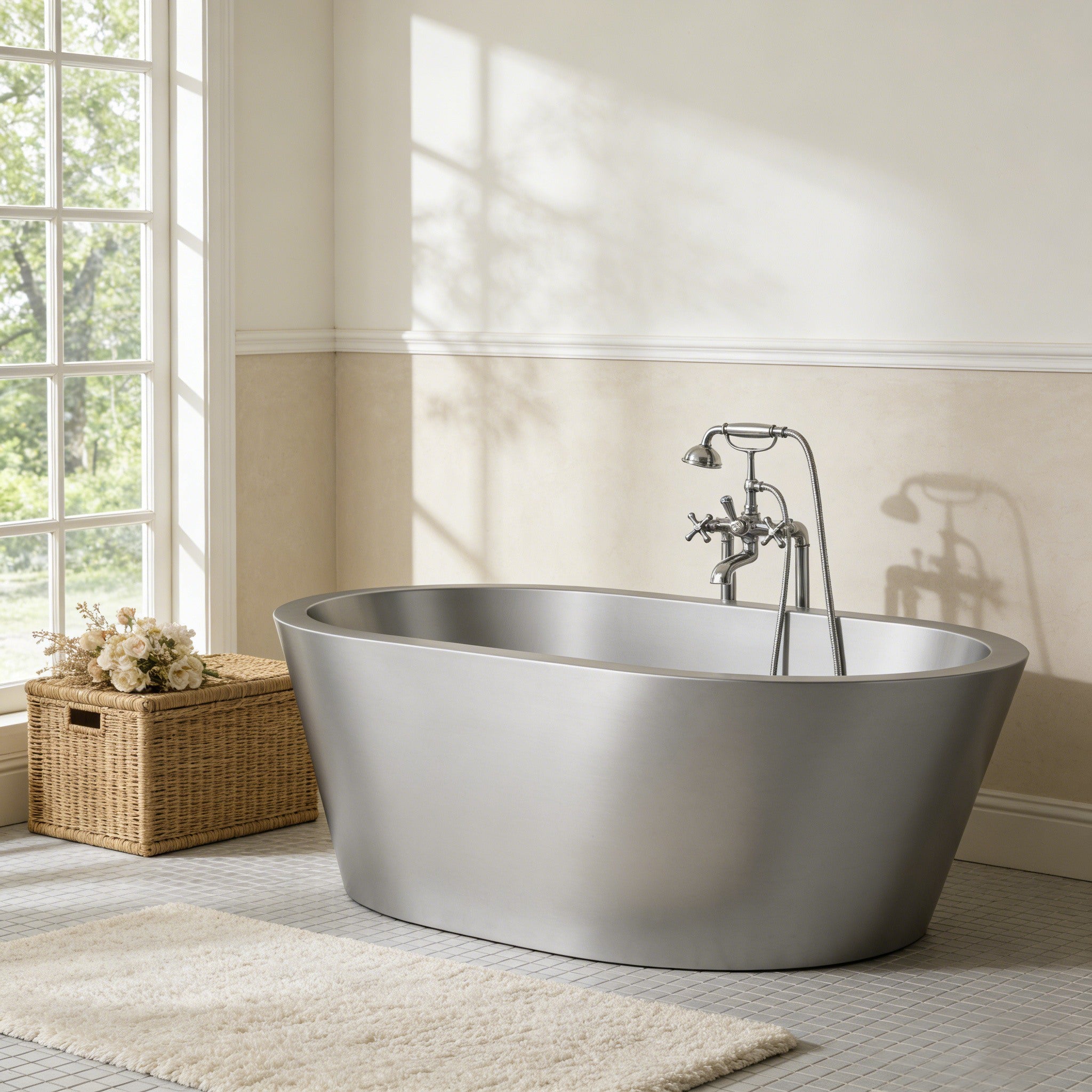 Double-Ended Stainless Steel Freestanding Bathtub