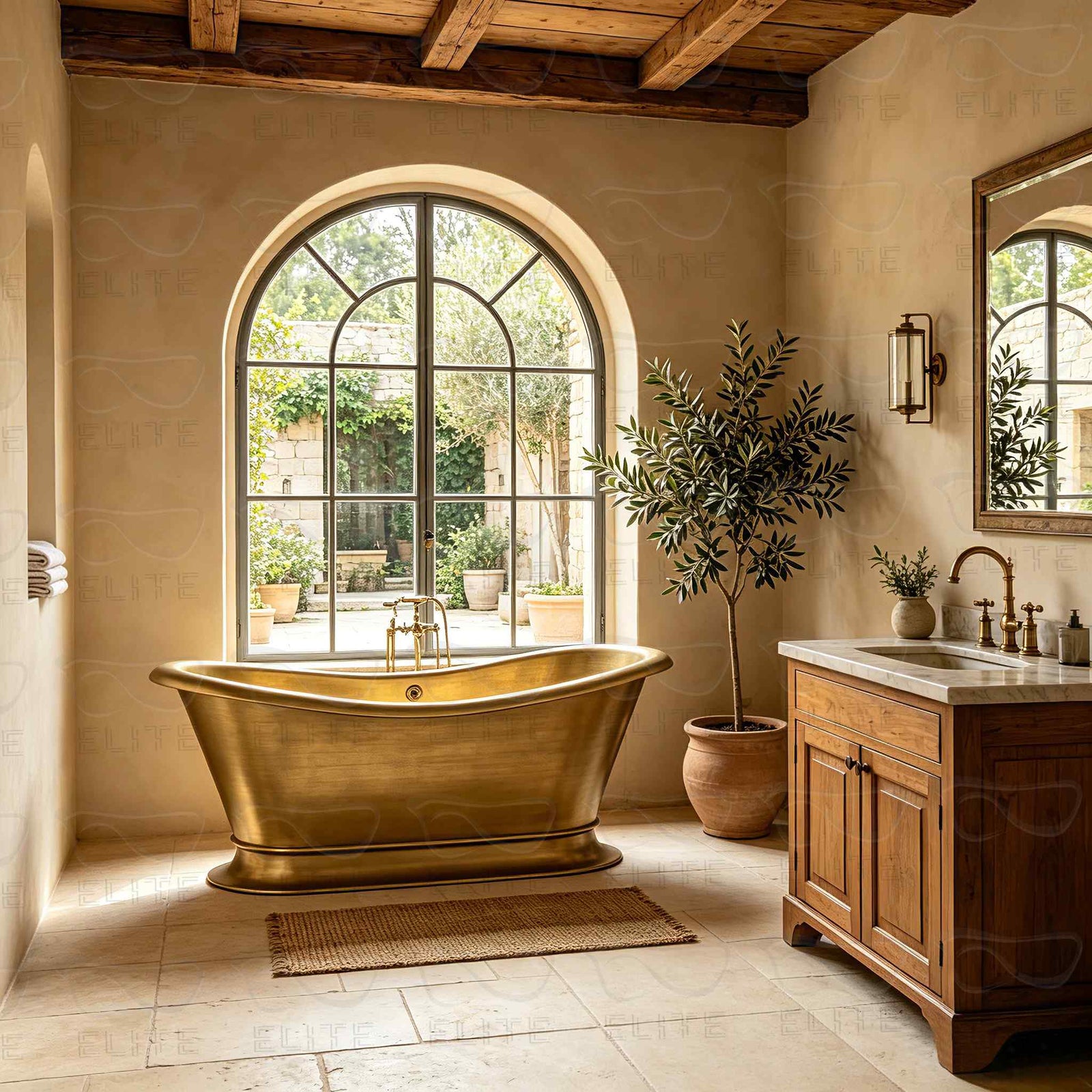 Elite Custom Double-Slipper Stainless Steel Soaking Bathtub with Golden Finish ET-S-DS07
