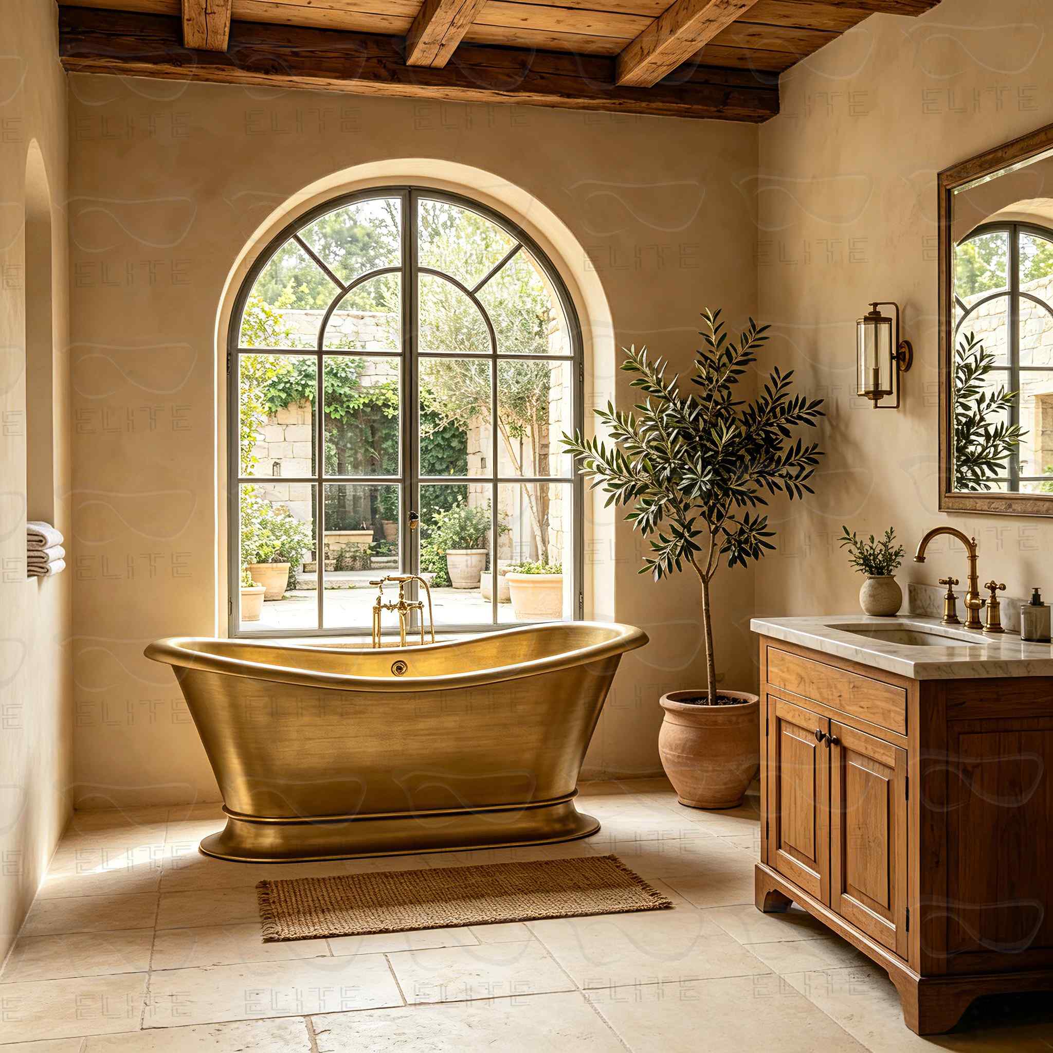 Elite Custom Double-Slipper Stainless Steel Soaking Bathtub with Golden Finish ET-S-DS07