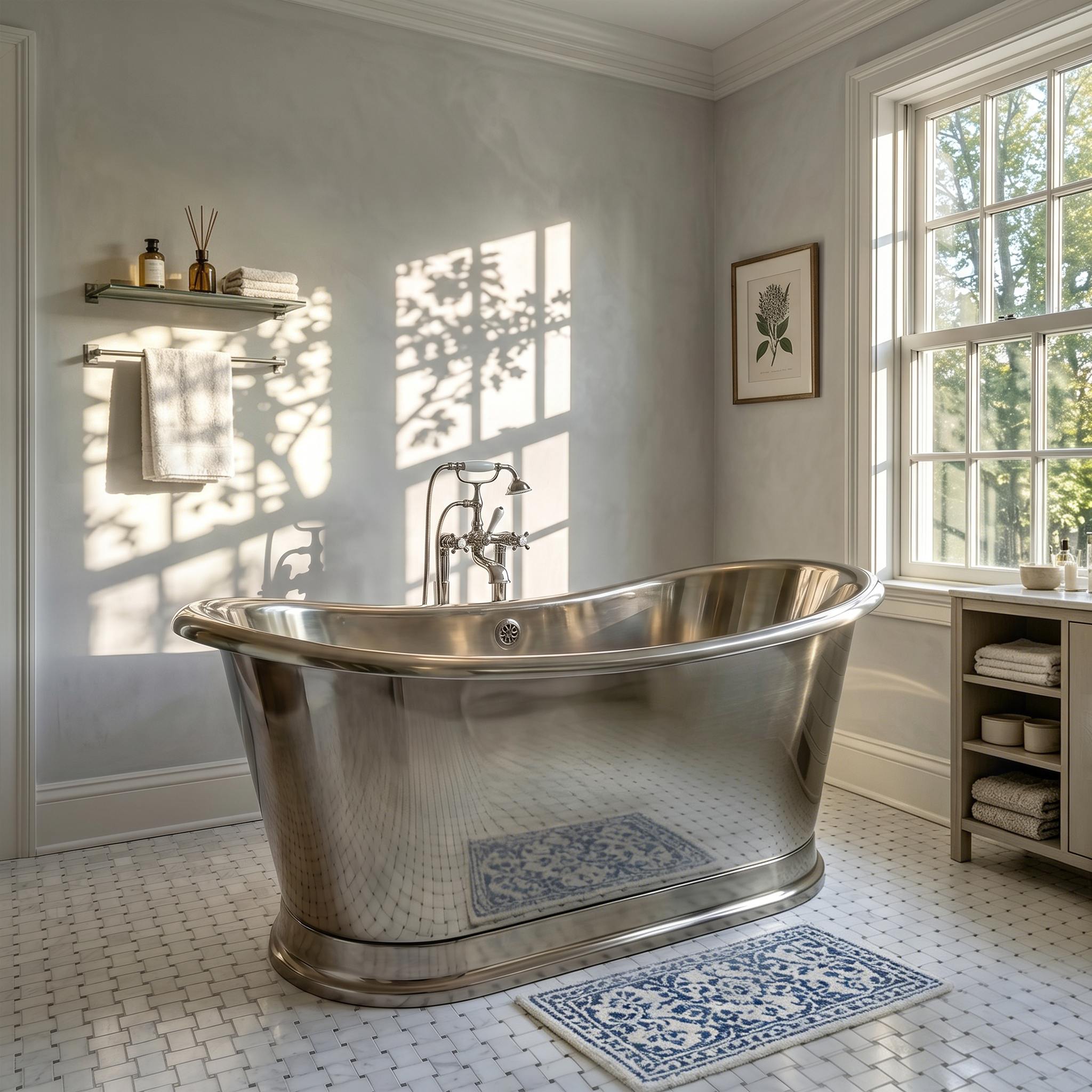 Elite Custom Double-Slipper Stainless Steel Soaking Freestanding Bathtub EB-DL09
