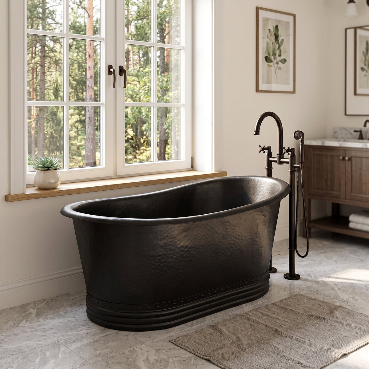 Elite Custom Single-Slipper Dark Copper Freestanding Bathtub with Rivets ET-C-SS06