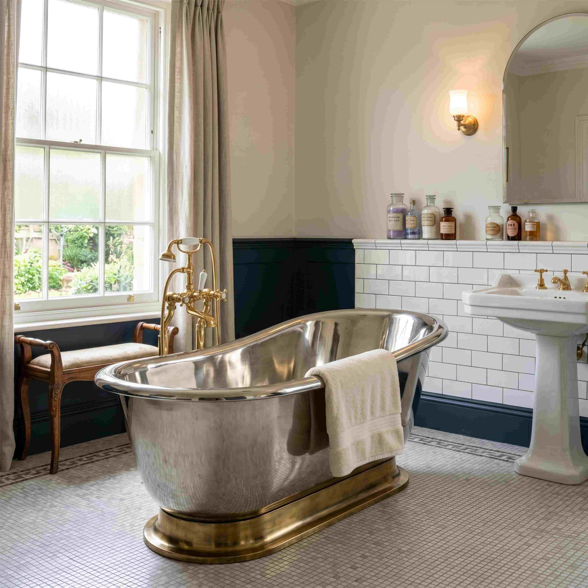 Elite Custom Single-Slipper Stainless Steel Freestanding Bathtub with Gold Brass Base ET-S-SS01