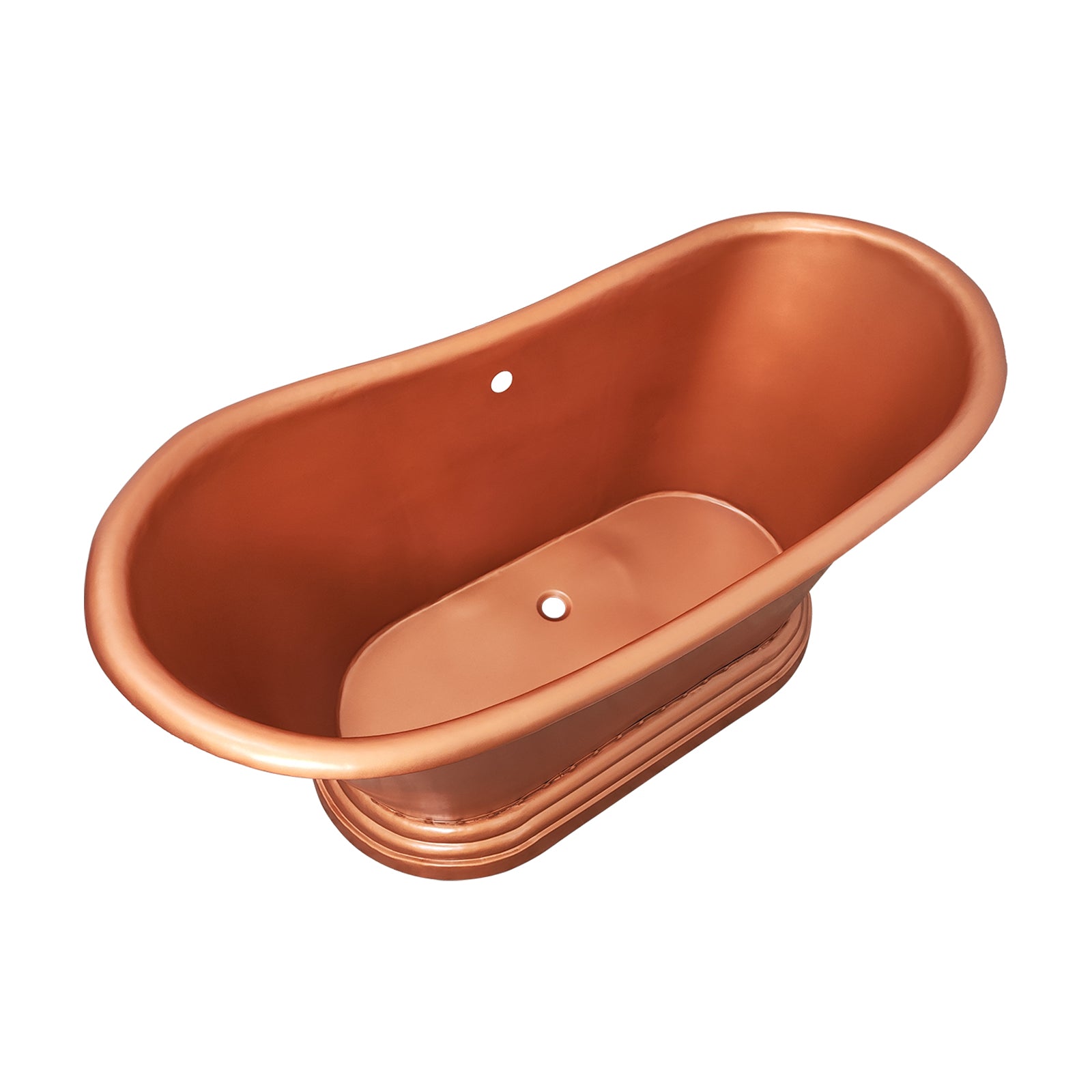 Handcrafted antique copper soaking tub in modern bathroom
