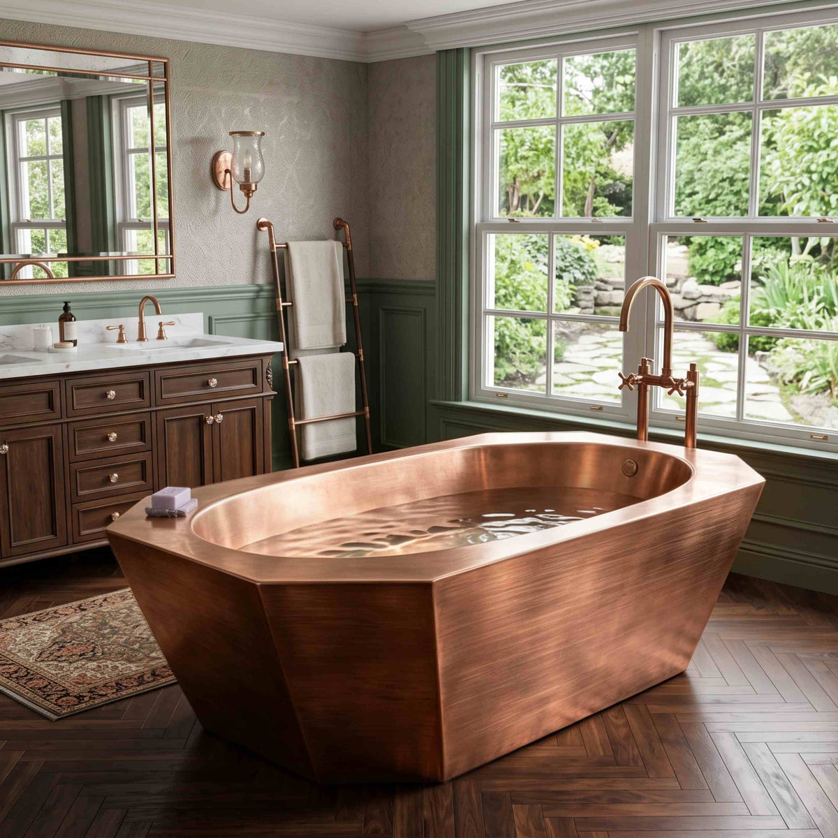 Elite Double-Layer Artisan Faceted Copper Soaking Tub Freestanding Bathtub ET-CC-DE09