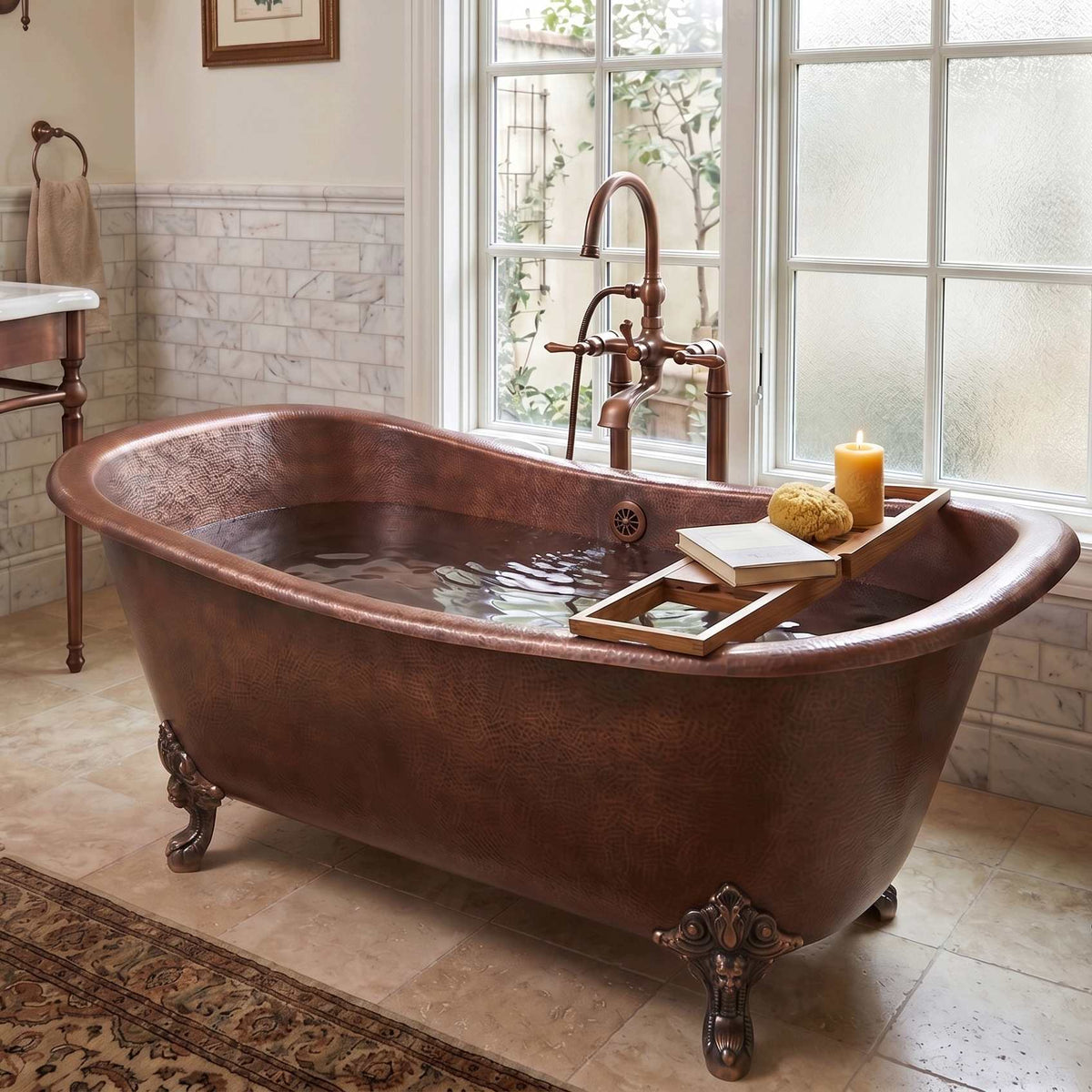 Elite Double-Slipper Artisan Hammered Copper Luxury Freestanding Bathtub ET-C-DS45