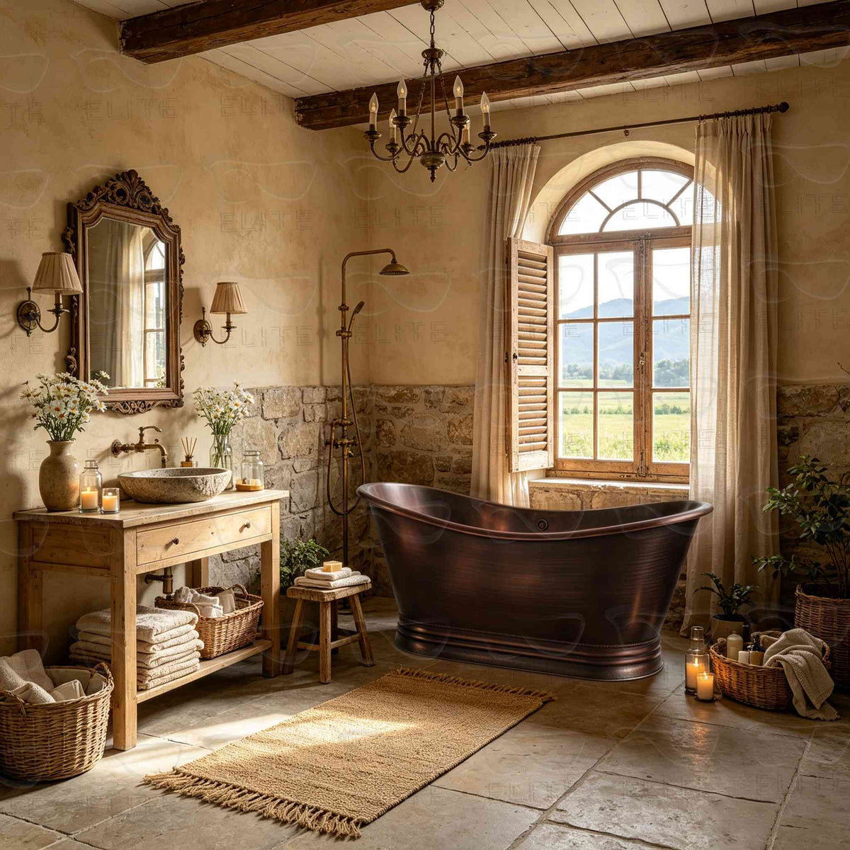 Elite Double-Slipper Dark Antique Copper Freestanding Pedestal Bathtub ET-C-DS42