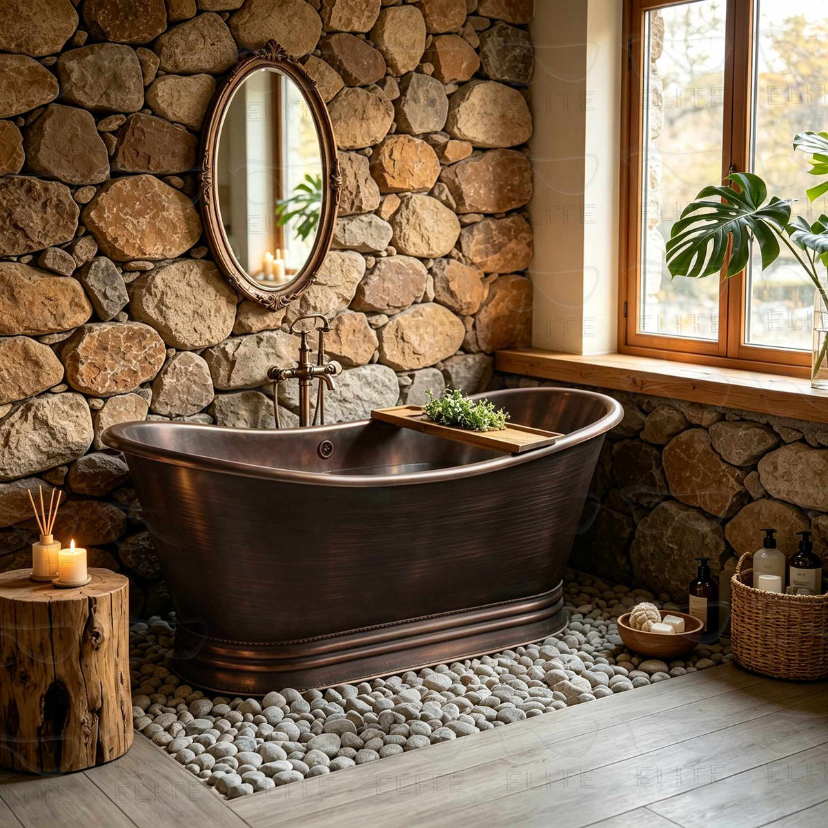 Elite Double-Slipper Dark Antique Copper Freestanding Pedestal Bathtub ET-C-DS42