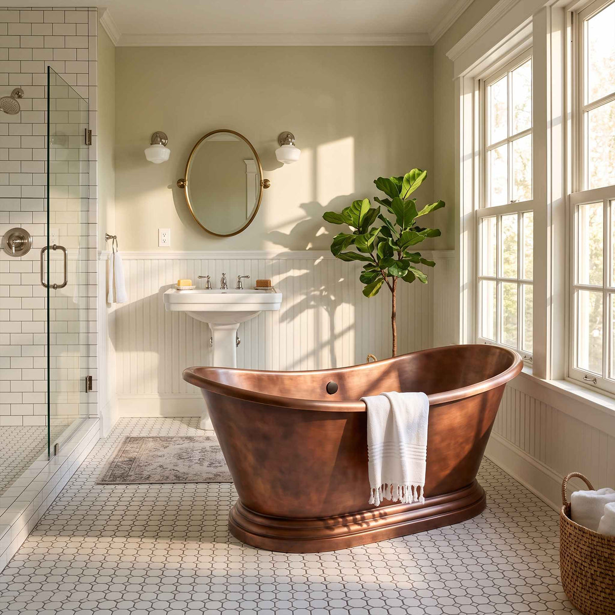 Elite Double-Slipper Fired Copper Freestanding Pedestal Bathtub ET-C-DS44