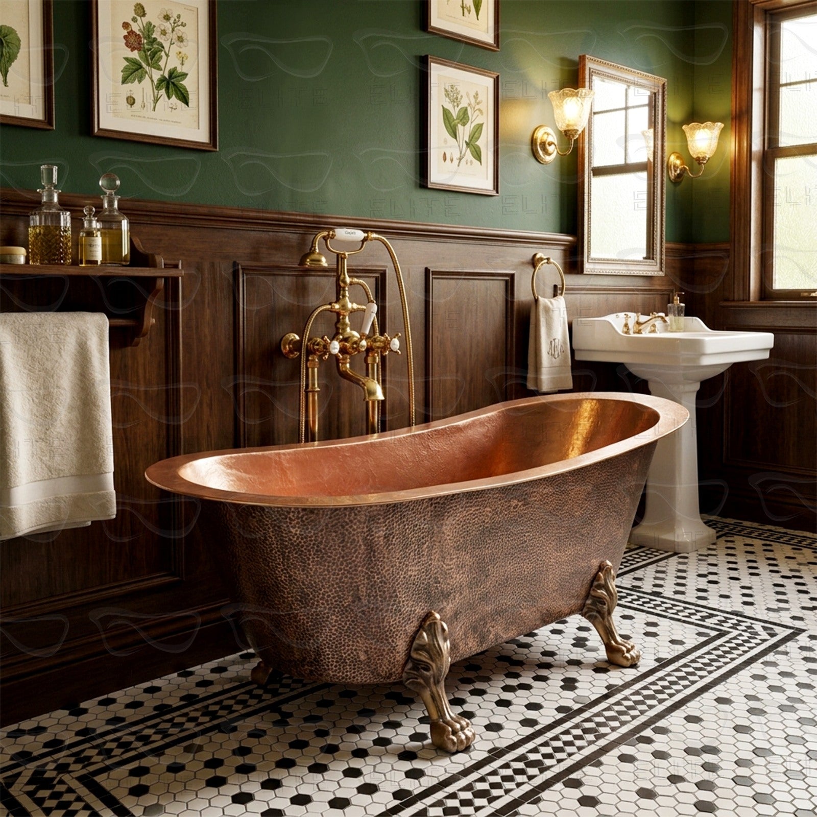 hand hammered copper double slipper copper bathtub
