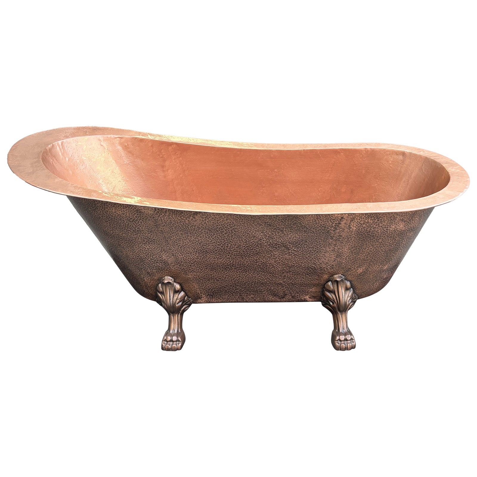 copper handcrafted freestanding bathtub with clawfoot