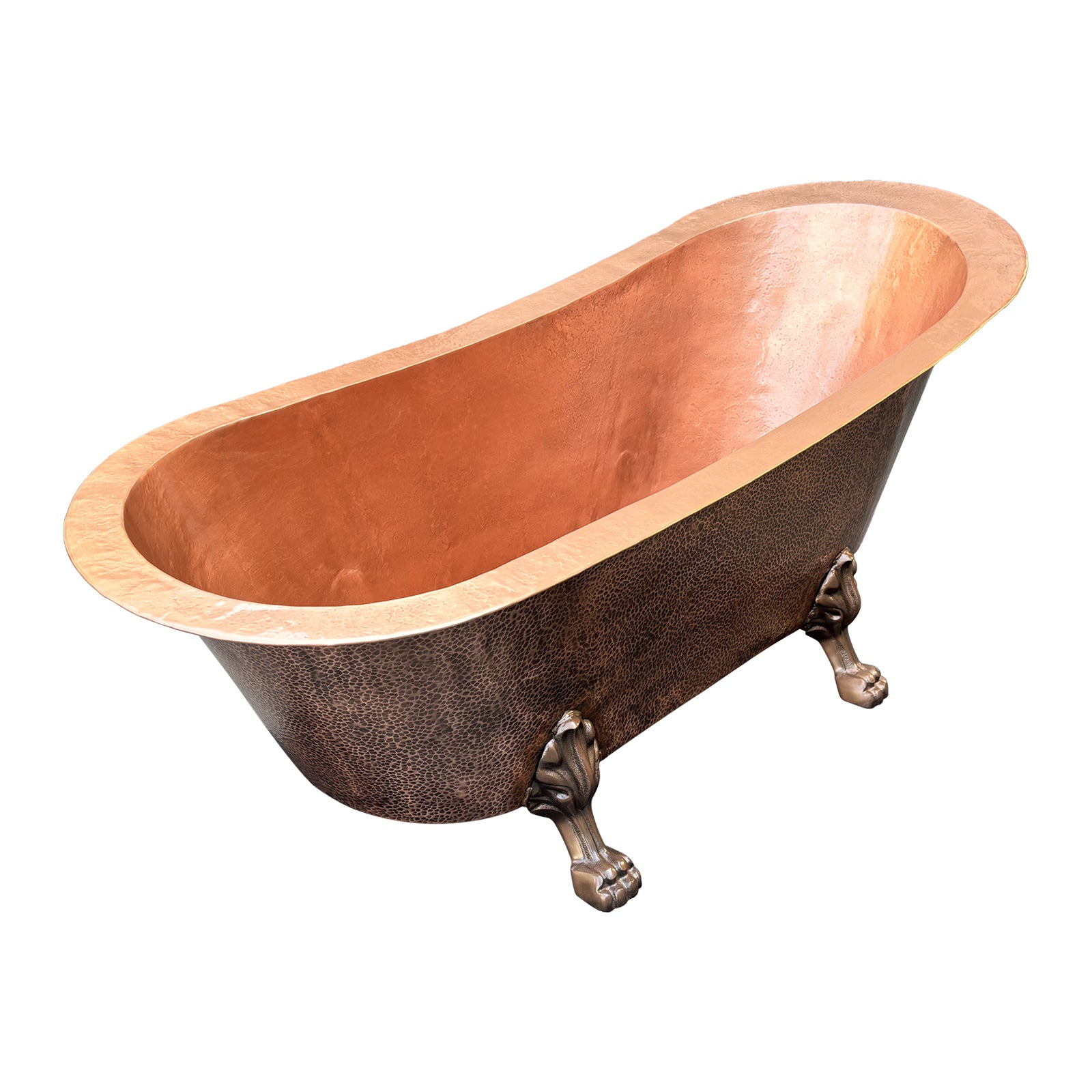 copper freestanding bathtub with hammered texture for bathroom