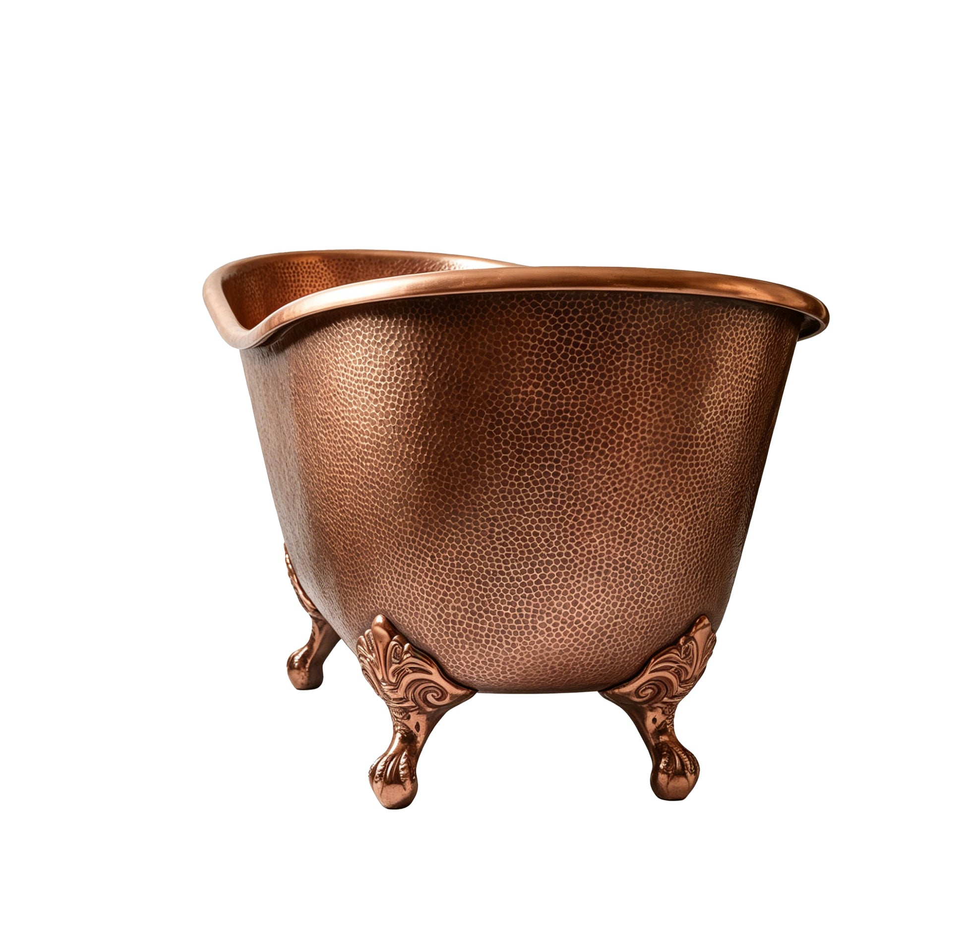 Vintage-Inspired Hammered Copper Freestanding Bathtub with Decorative Feet, Luxury Bathroom Centerpiece
