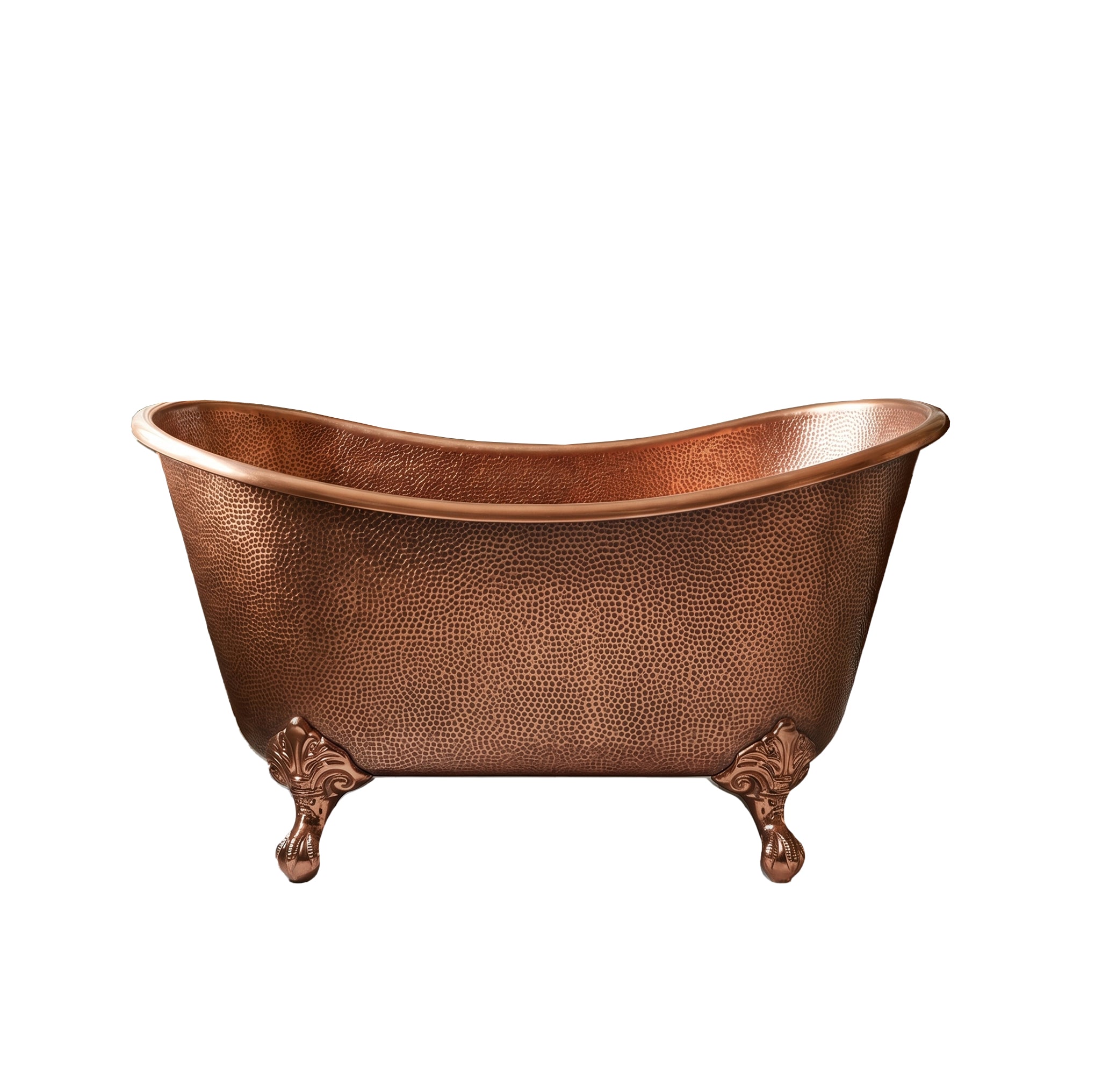 Antique Copper Double Slipper Clawfoot Tub, Hand-Hammered Finish for Classic Bathroom Renovations