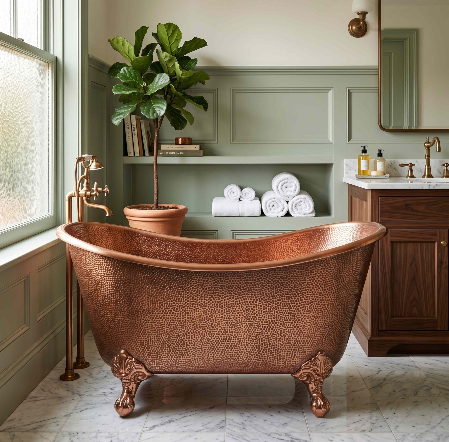 Elite Double-Slipper Hammered Copper Freestanding Bathtub with Clawfoot ET-C-F05
